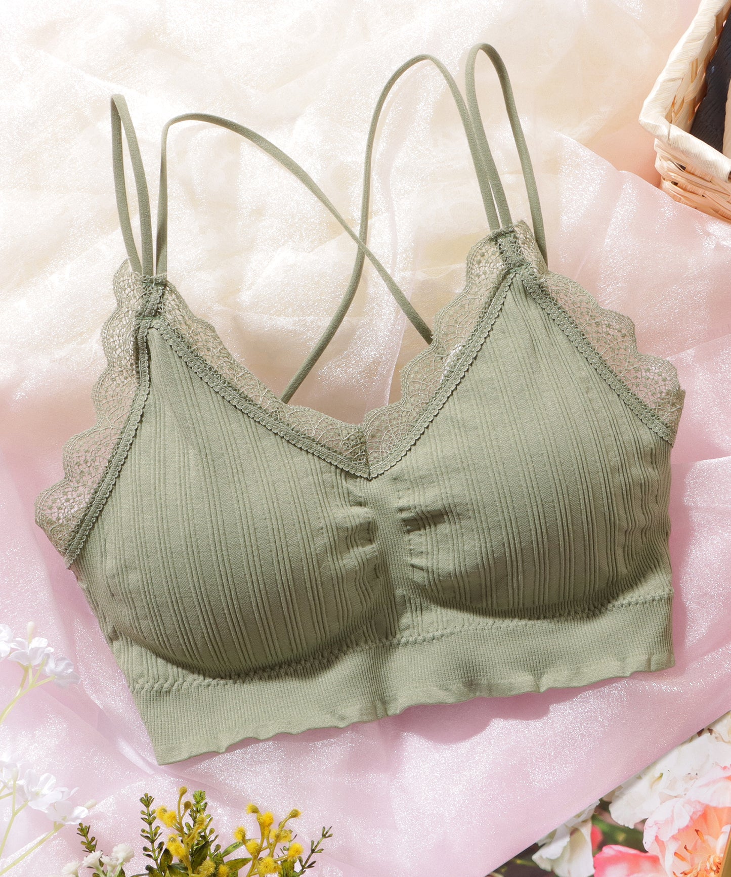 レース付き バック クロス ノンワイヤー ブラ