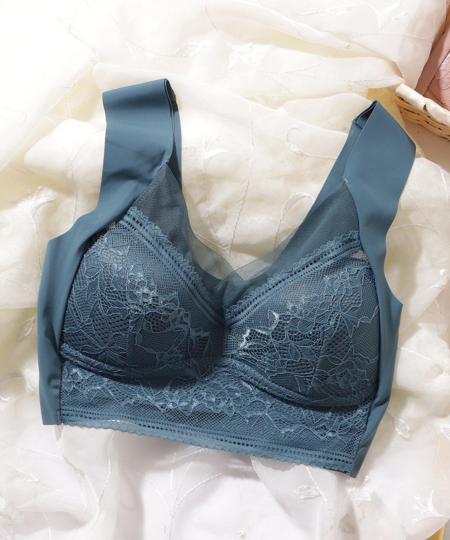 レース × シアー ドッキング ノンワイヤー ブラ ナイトブラ