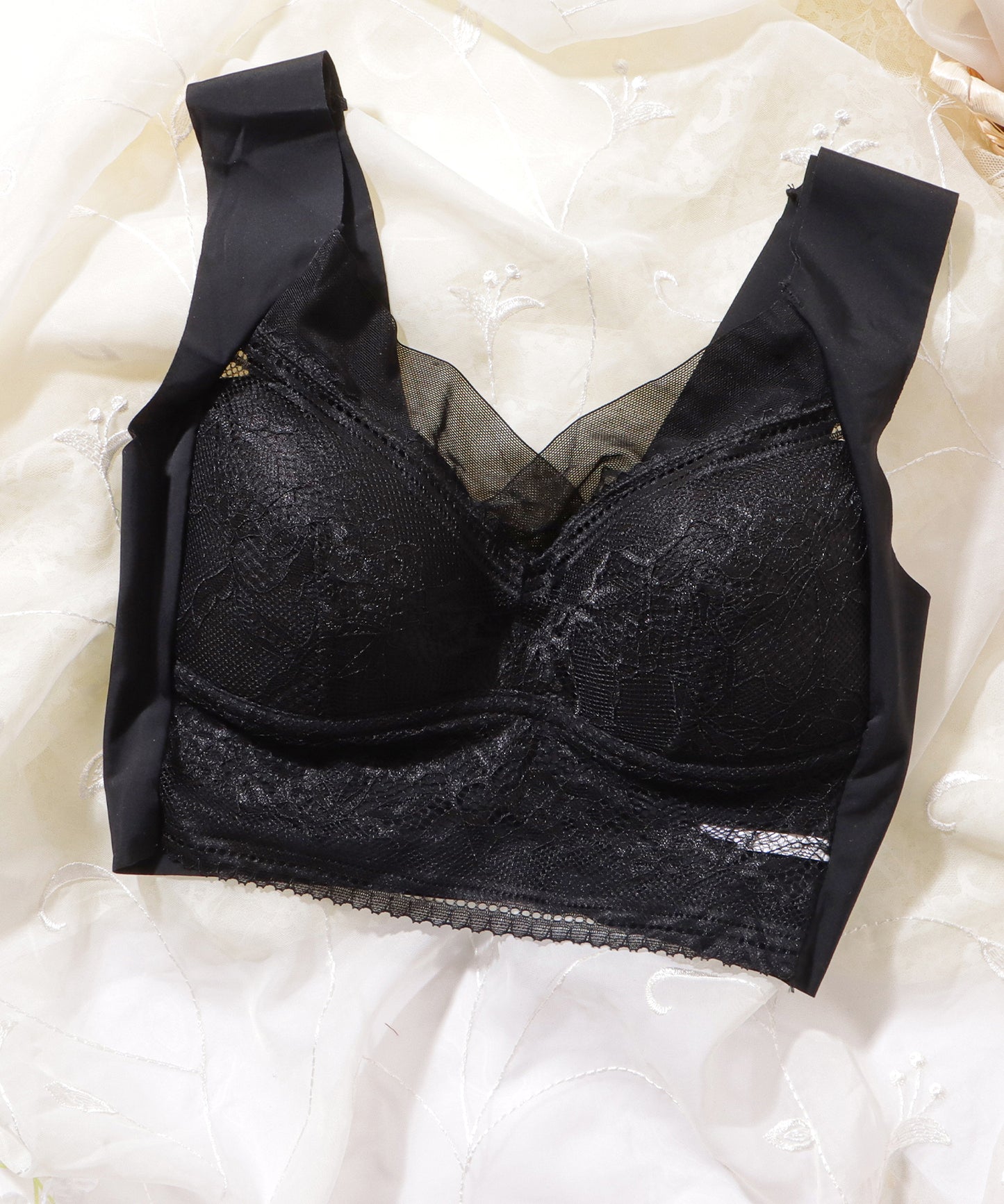 レース × シアー ドッキング ノンワイヤー ブラ ナイトブラ