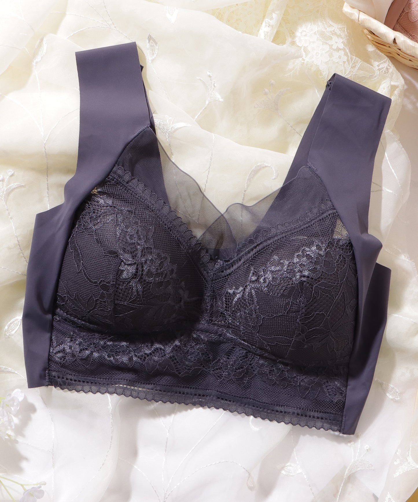 レース × シアー ドッキング ノンワイヤー ブラ ナイトブラ