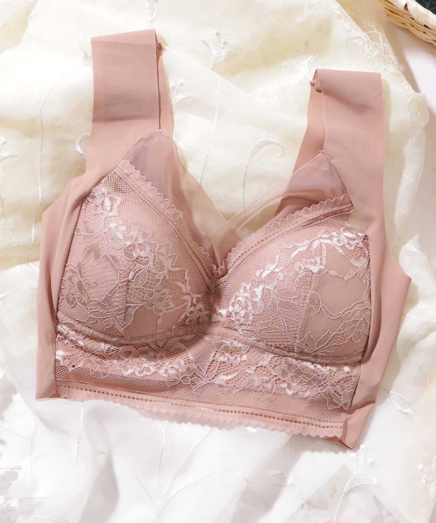 レース × シアー ドッキング ノンワイヤー ブラ ナイトブラ