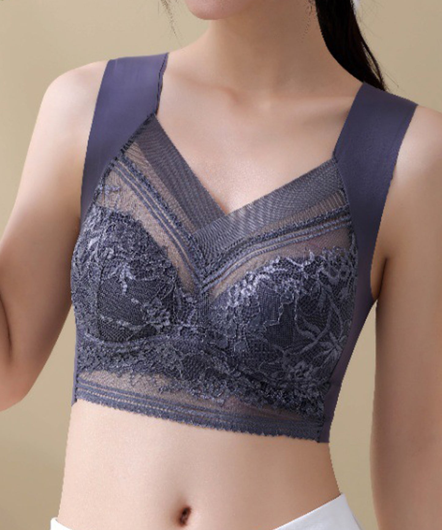 レース × シアー ドッキング ノンワイヤー ブラ ナイトブラ