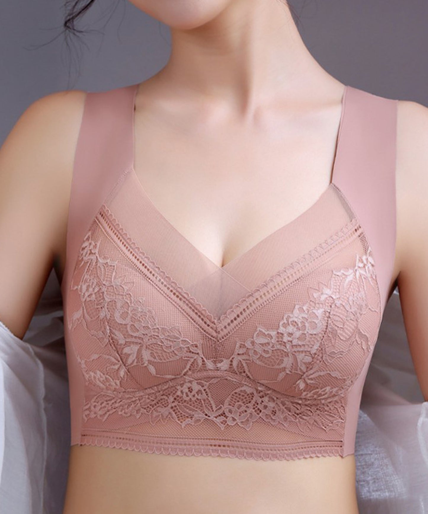 レース × シアー ドッキング ノンワイヤー ブラ ナイトブラ