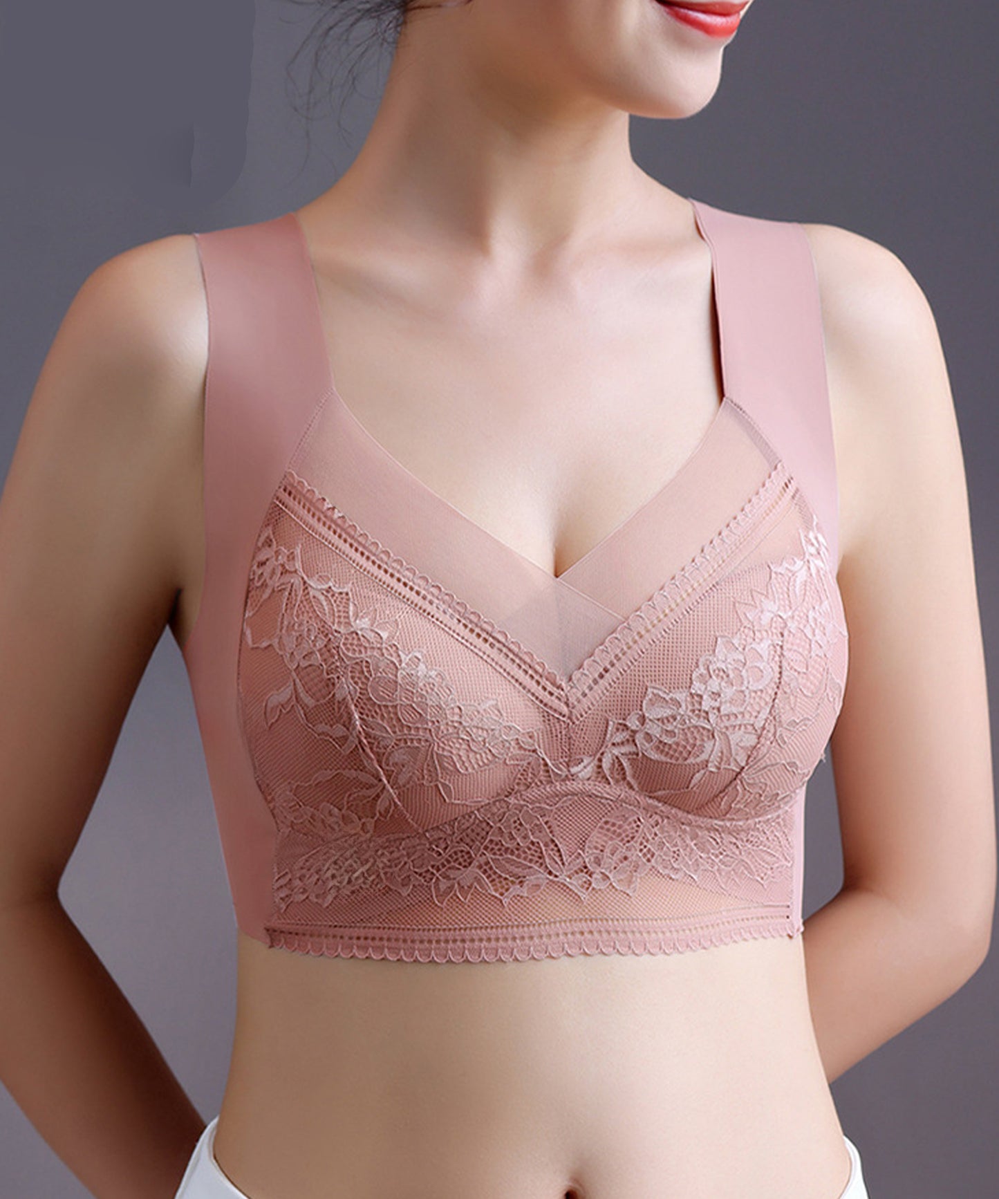 レース × シアー ドッキング ノンワイヤー ブラ ナイトブラ