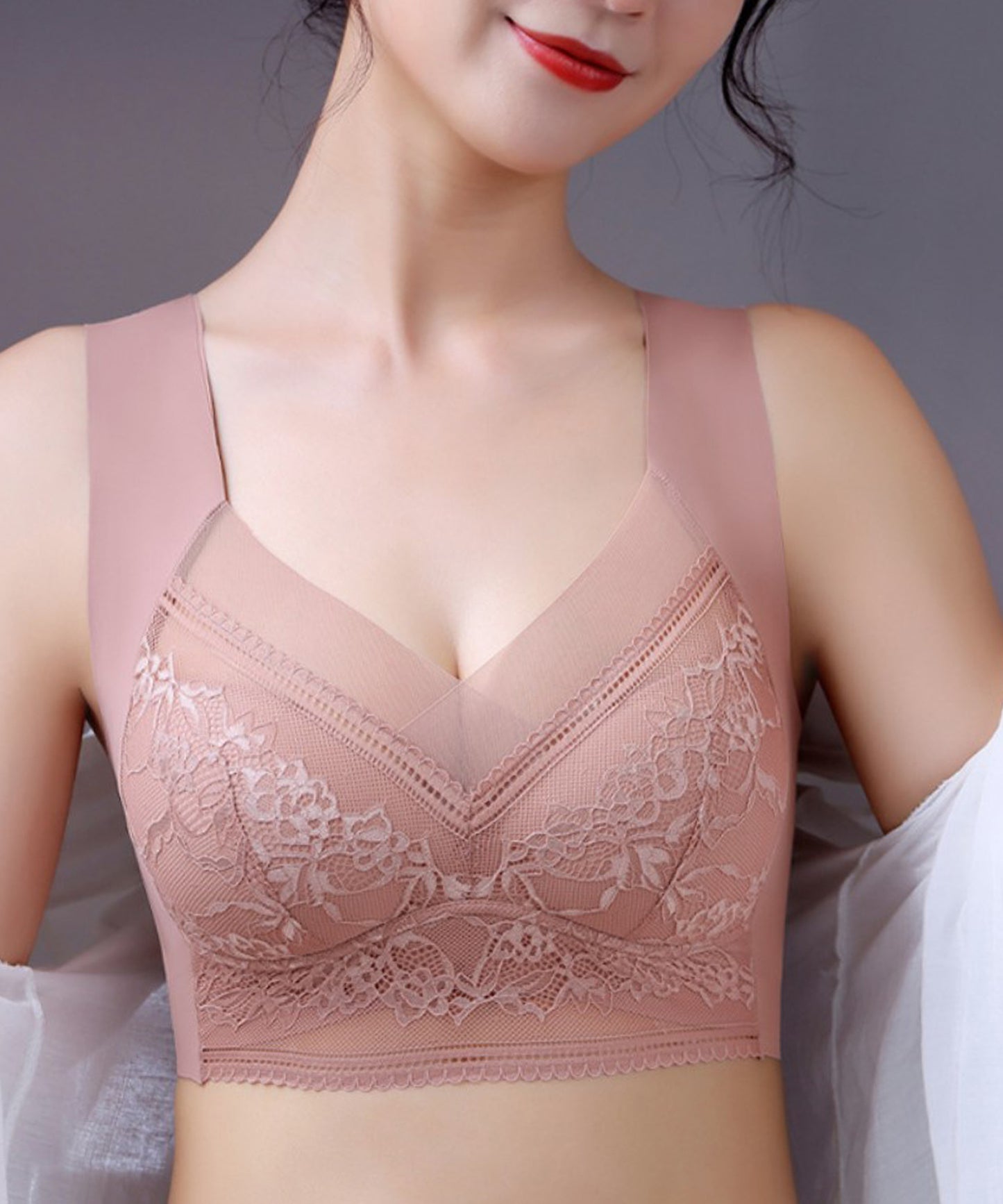 レース × シアー ドッキング ノンワイヤー ブラ ナイトブラ