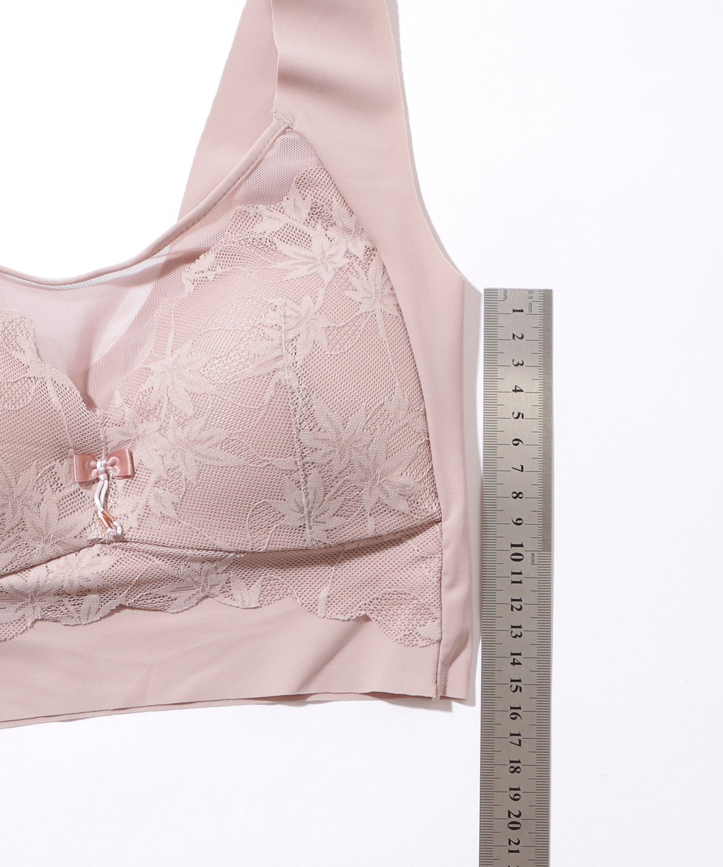 リボン付き ボタニカル柄 レース ドッキング ノンワイヤー ブラ ナイトブラ