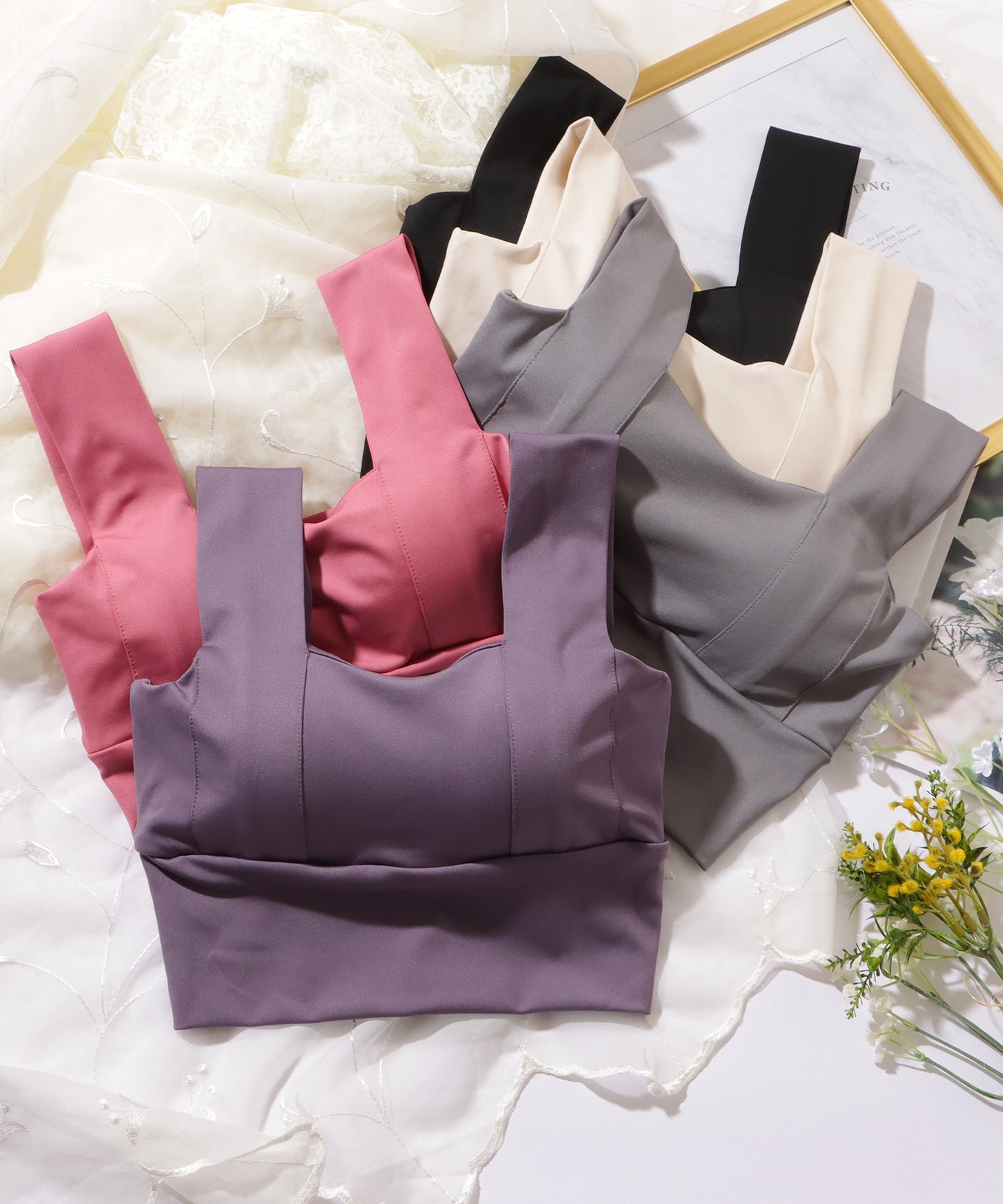 ベーシック カラー スポーツ ハーフトップ ブラ