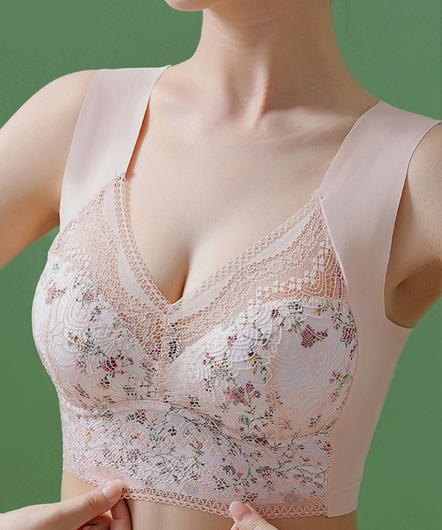 花柄 レース Vネック ノンワイヤー ブラ ナイトブラ