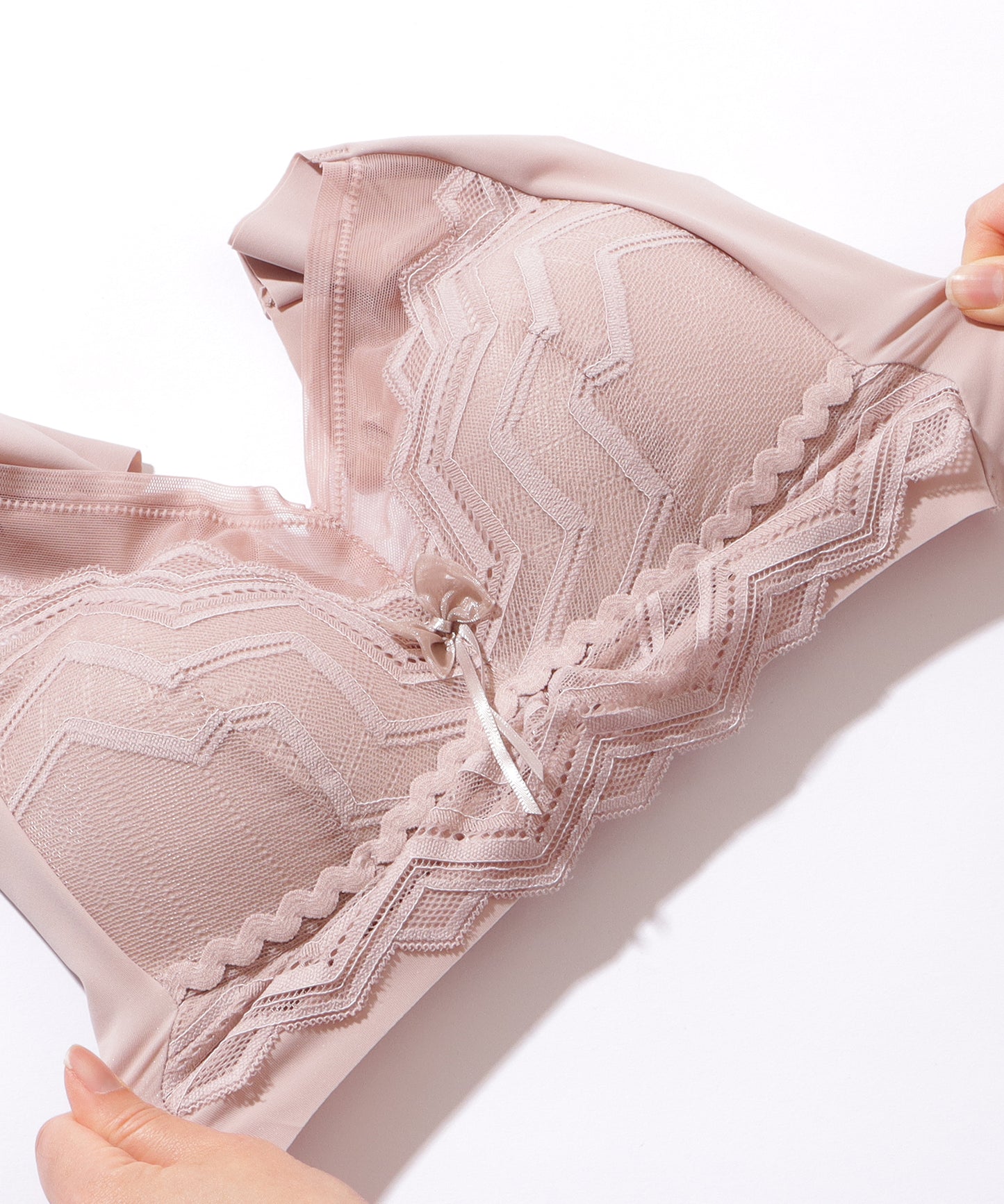 シェブロン柄 レース リボン ノンワイヤー ブラ ナイトブラ