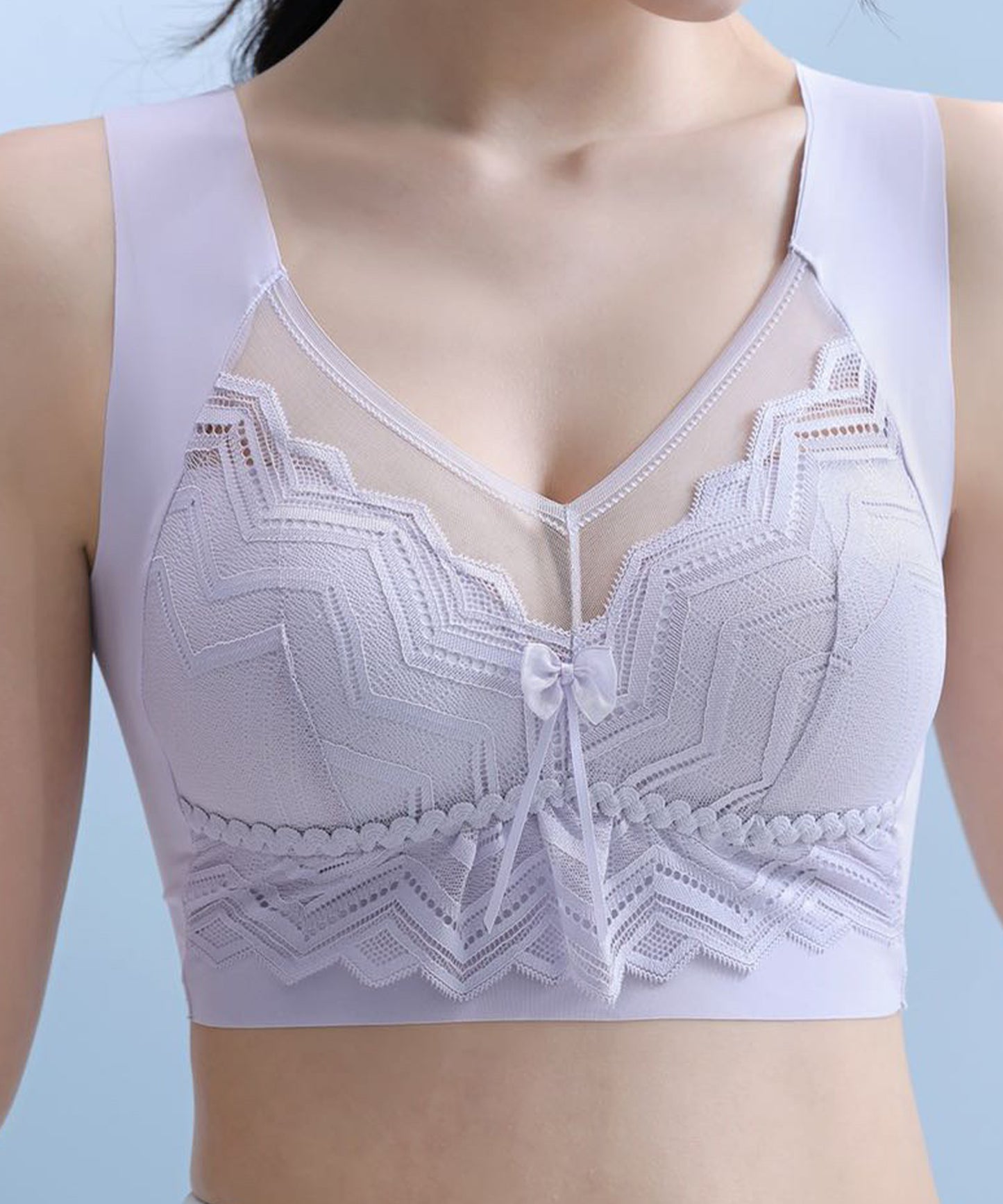 シェブロン柄 レース リボン ノンワイヤー ブラ ナイトブラ