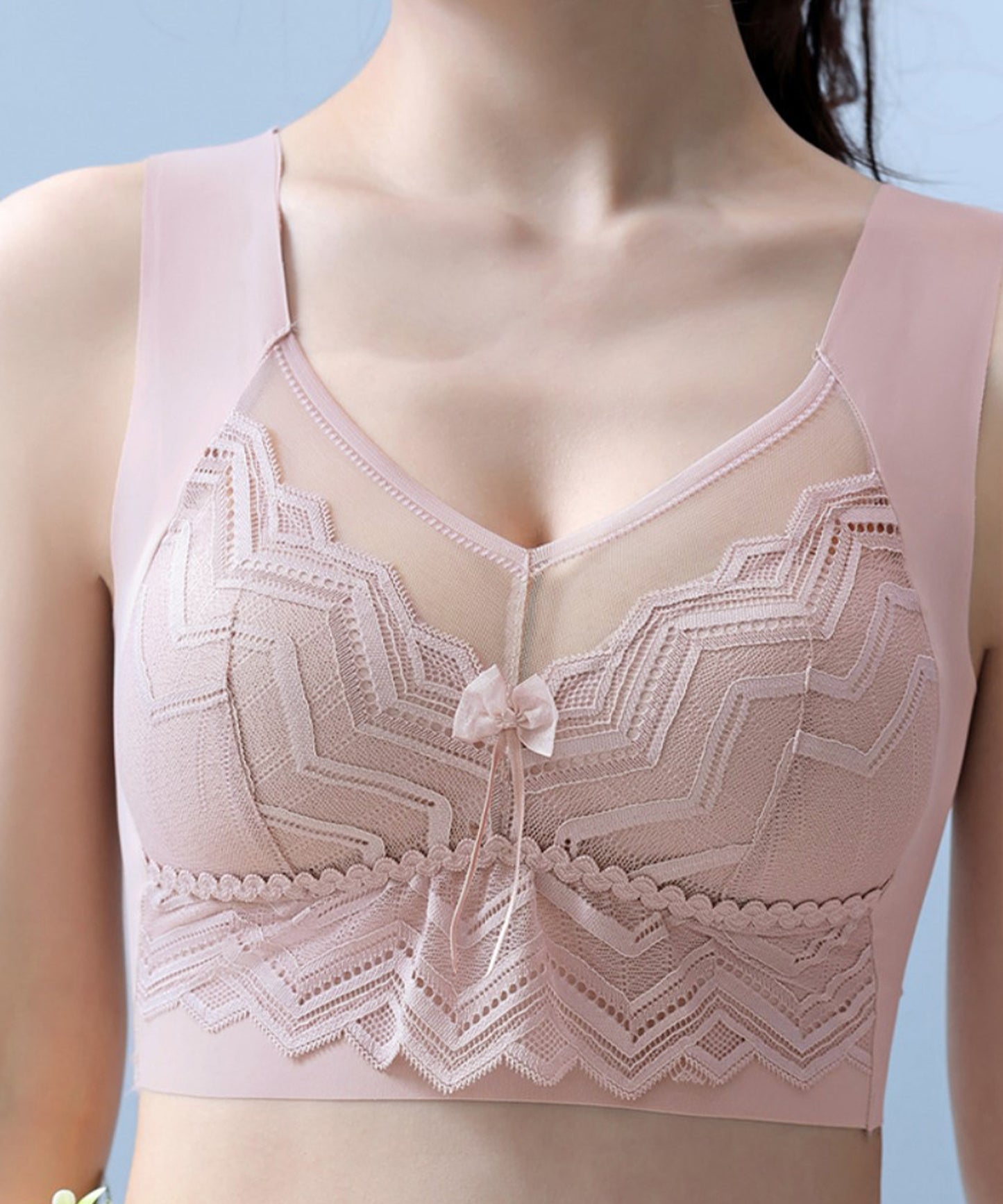 シェブロン柄 レース リボン ノンワイヤー ブラ ナイトブラ