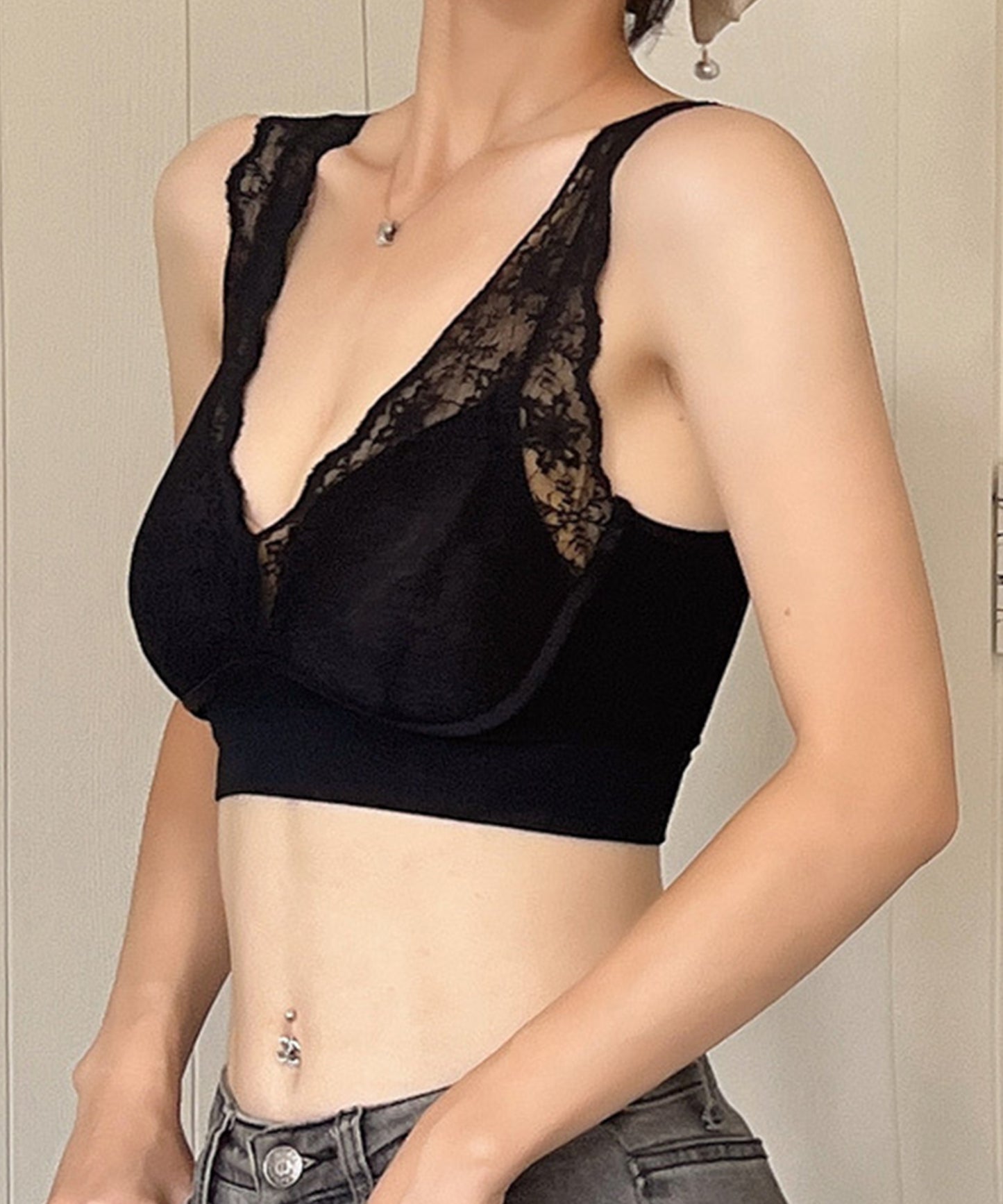 フラワー レース ノンワイヤー Vネック ブラジャー ナイトブラ