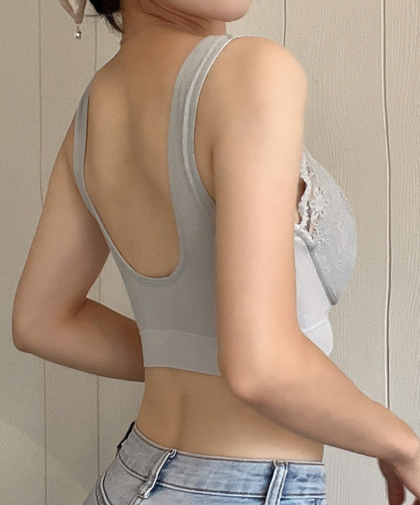 フラワー レース ノンワイヤー Vネック ブラジャー ナイトブラ