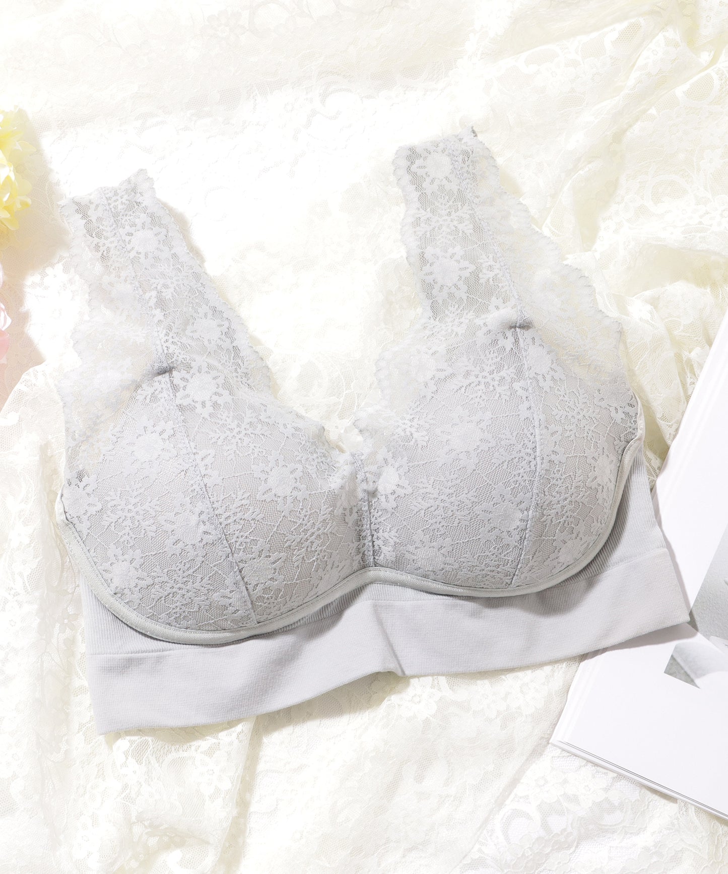 フラワー レース ノンワイヤー Vネック ブラジャー ナイトブラ