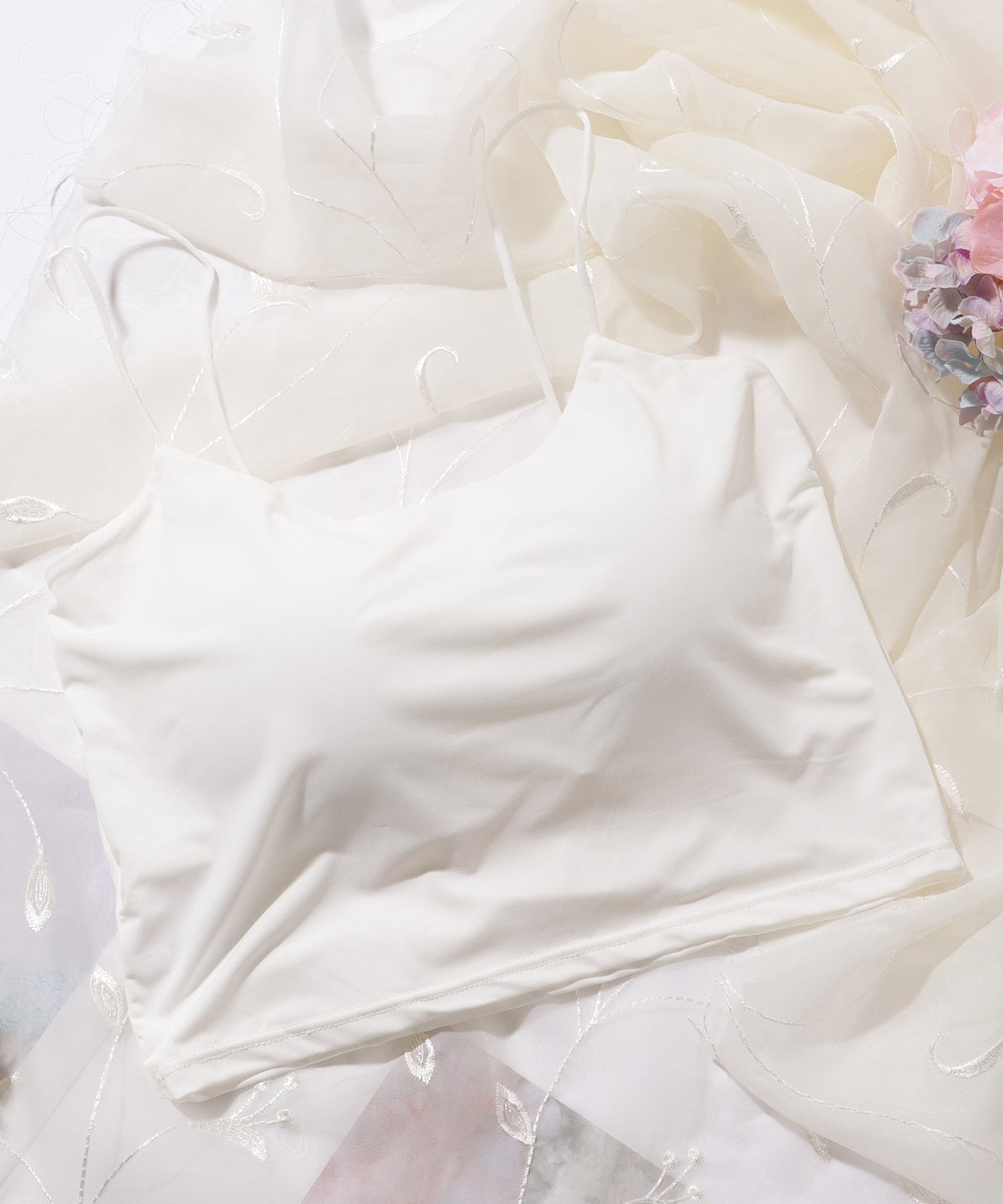 ソリッドカラー バッククロス カップイン クロップド キャミソール