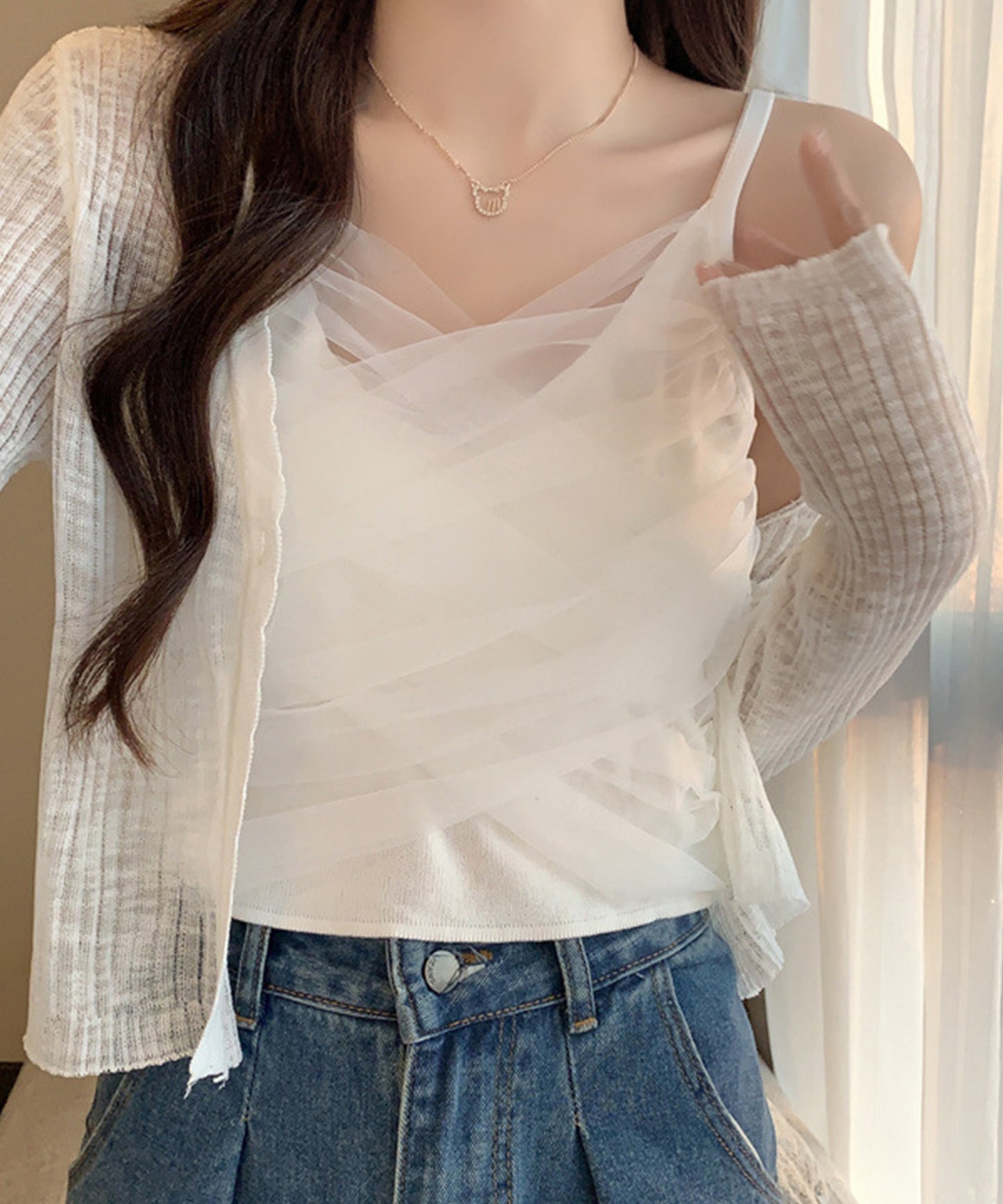 チュール ドッキング カップ付き クロップド キャミソール