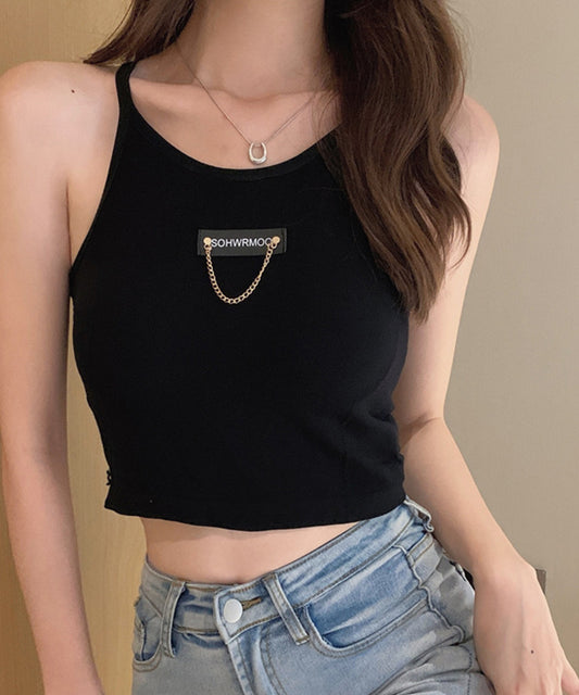 チェーン タグ カップ付き クロップド タンクトップ