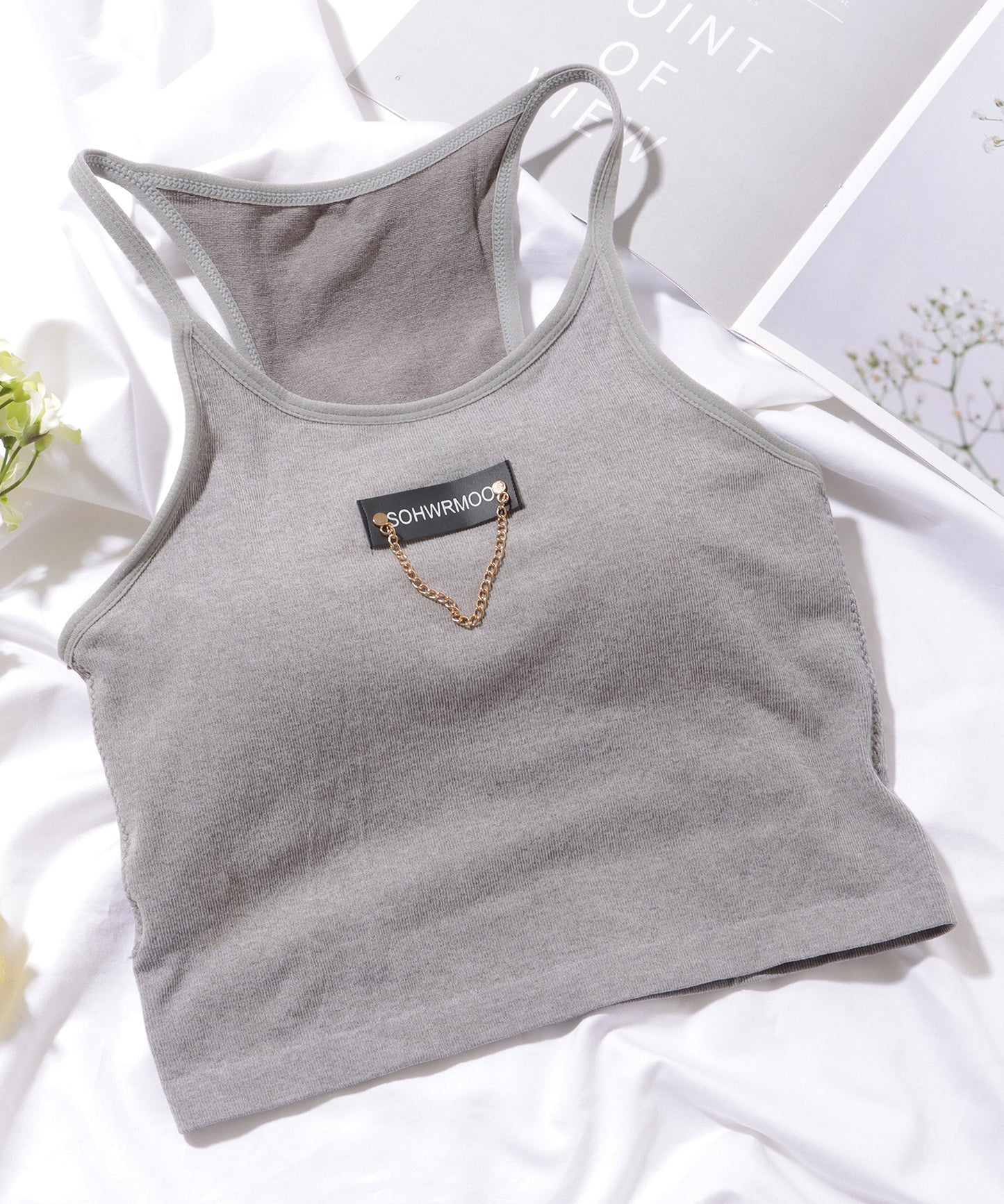 チェーン タグ カップ付き クロップド タンクトップ