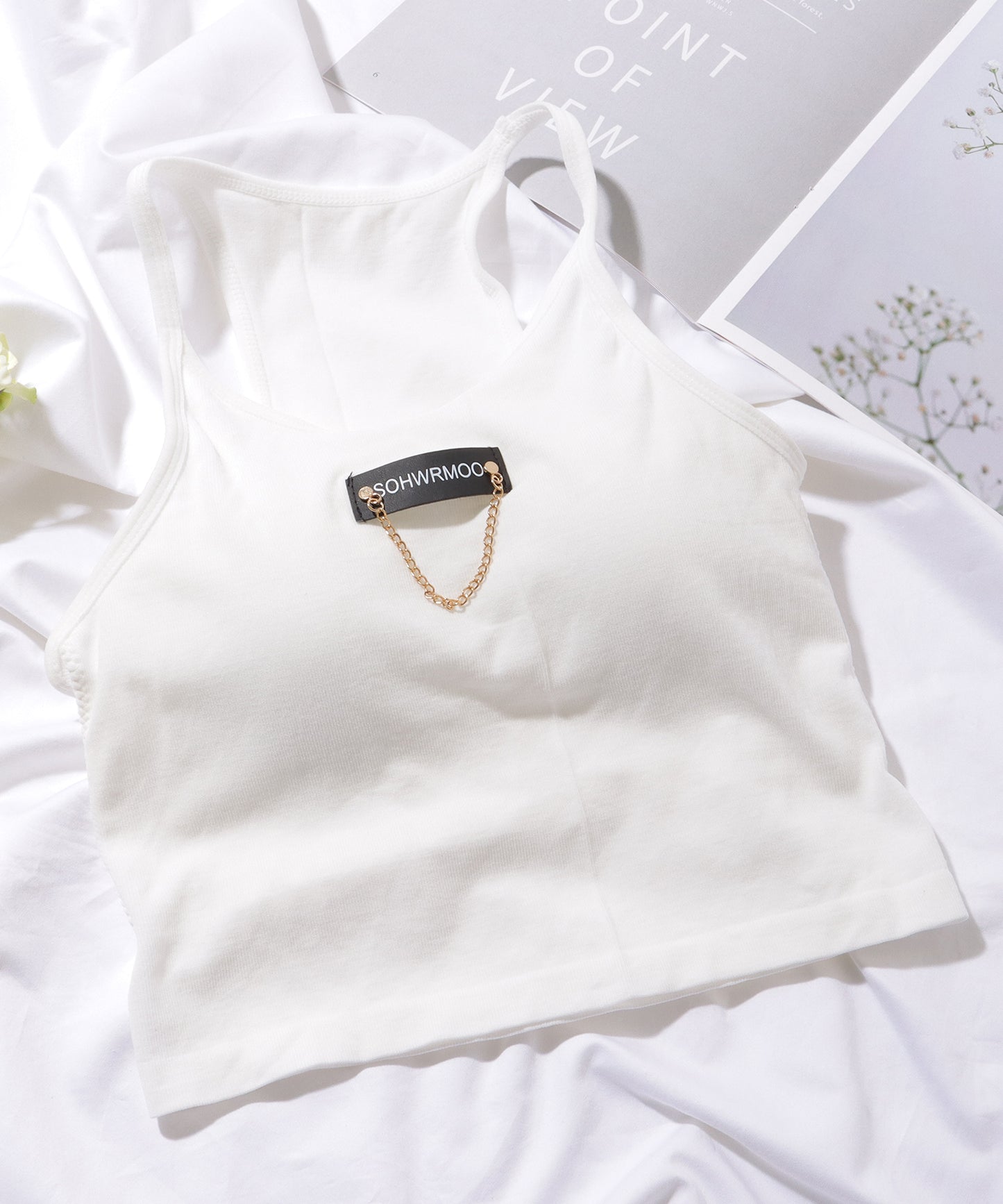 チェーン タグ カップ付き クロップド タンクトップ