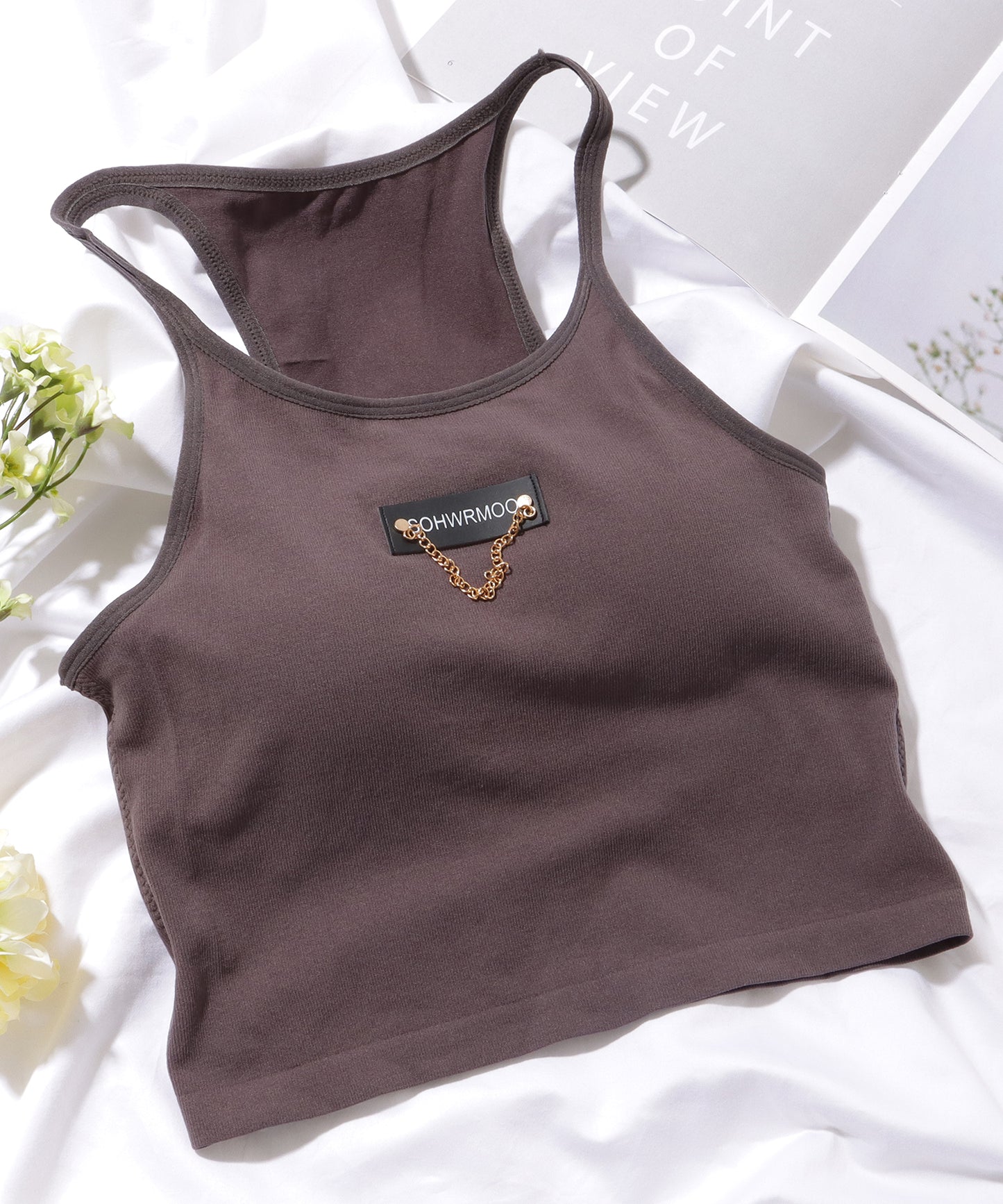 チェーン タグ カップ付き クロップド タンクトップ