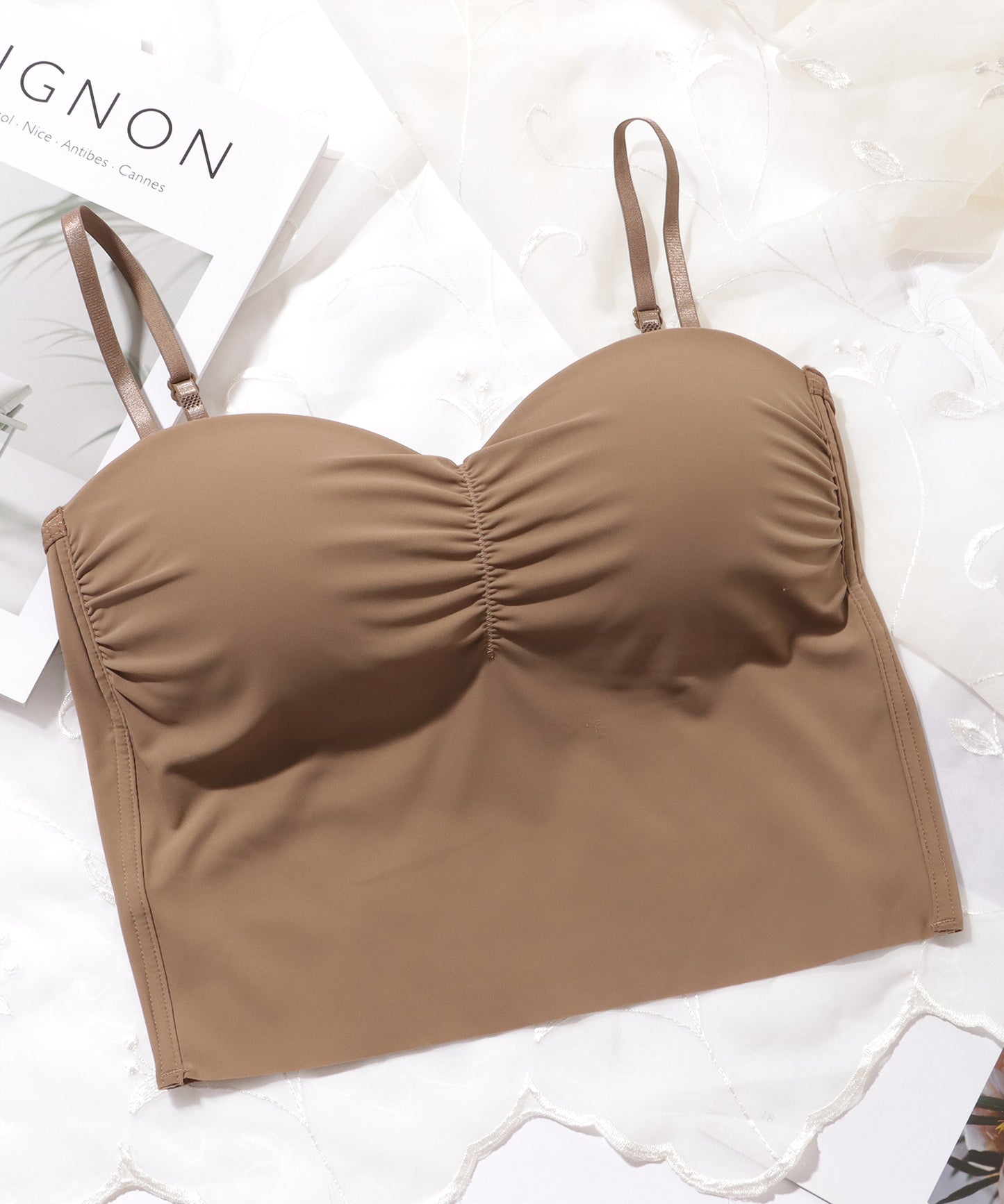 フレンチ ギャザー カップ付き クロップド キャミソール