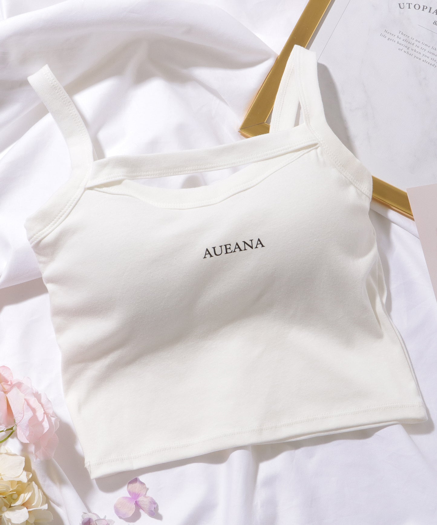 ロゴデザイン カットアウト カップ付き クロップド キャミソール