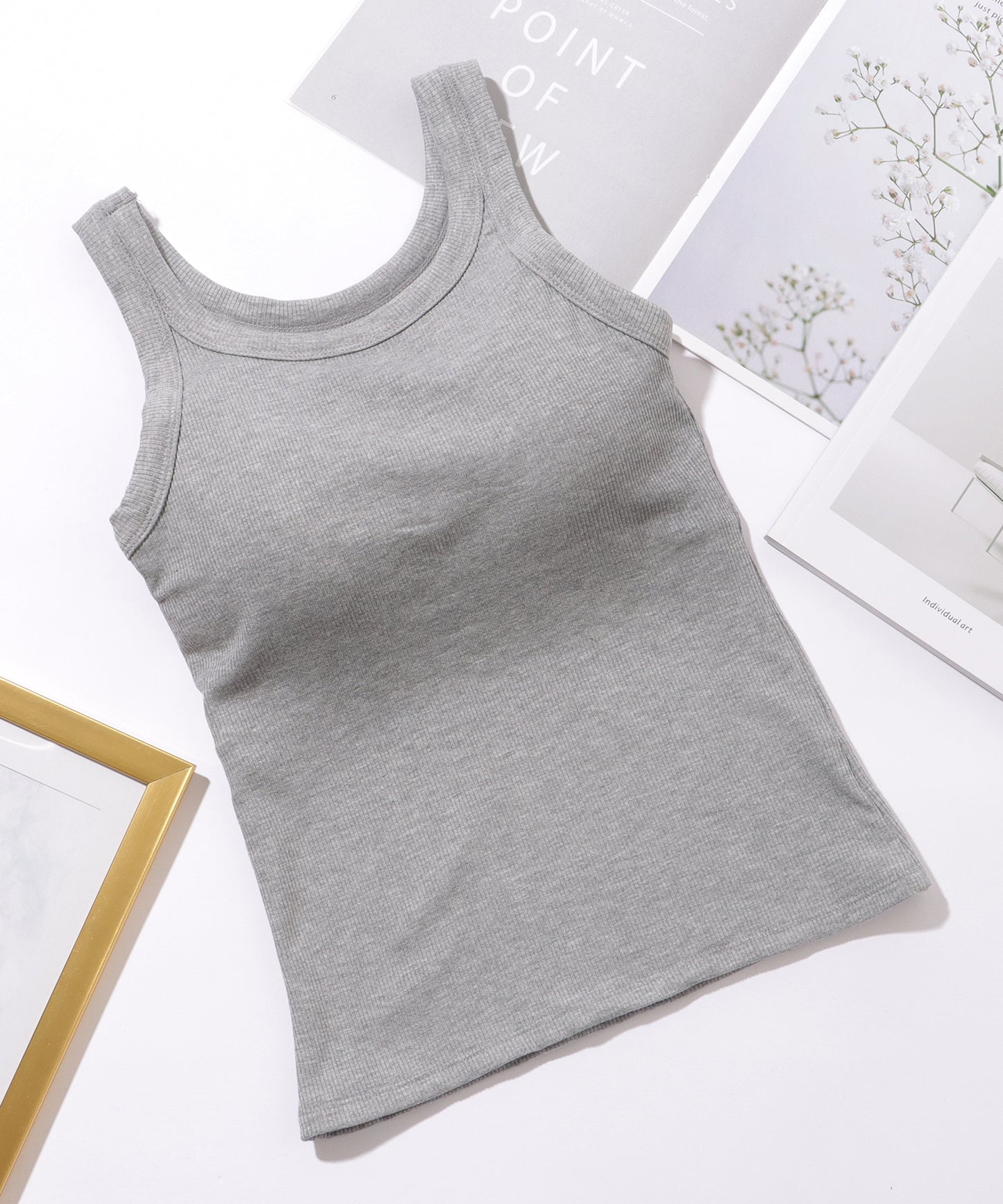 ソリッドカラー カップ付き リブ ベーシック タンクトップ