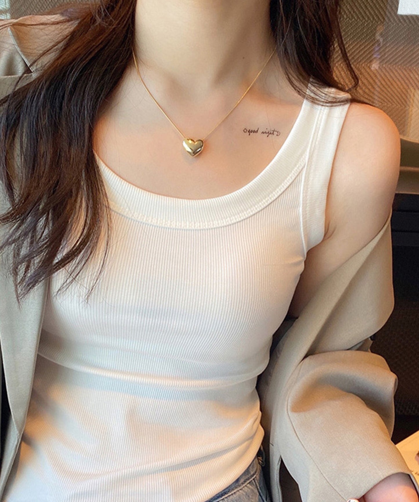 ソリッドカラー カップ付き リブ ベーシック タンクトップ