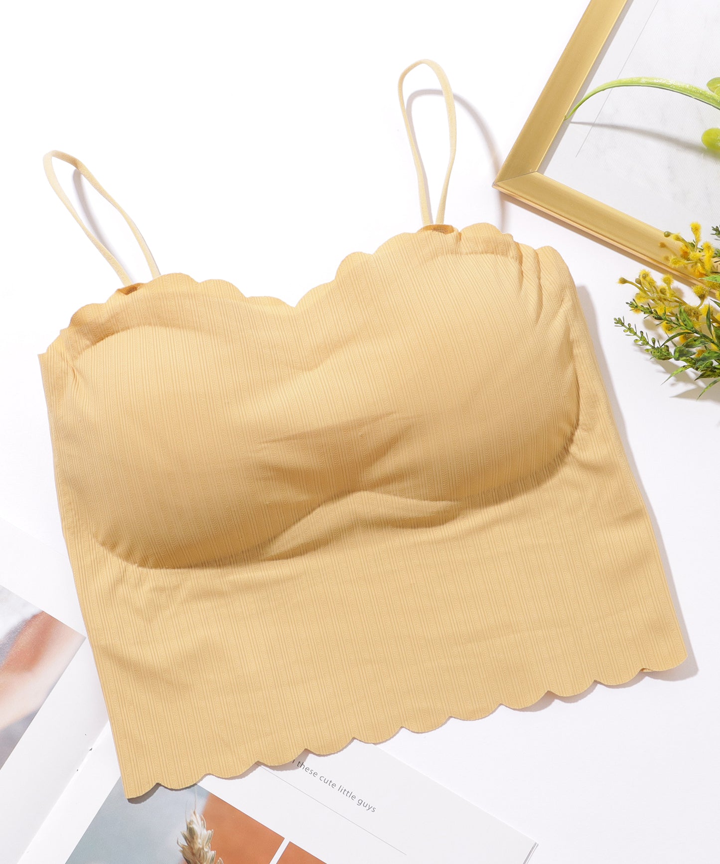 カップ付き コンパクト スカラップ テレコ キャミソール