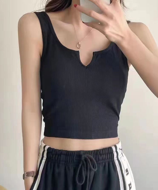 キーネック クロップド リブ カップ付き タンクトップ