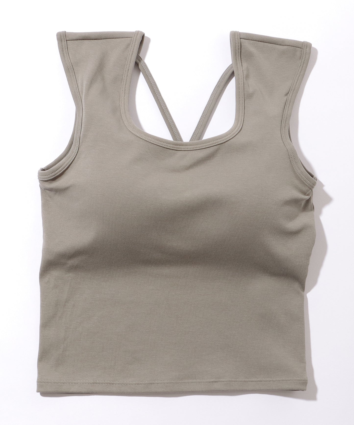 スクエアネック バッククロス クロップド カップ付き タンクトップ