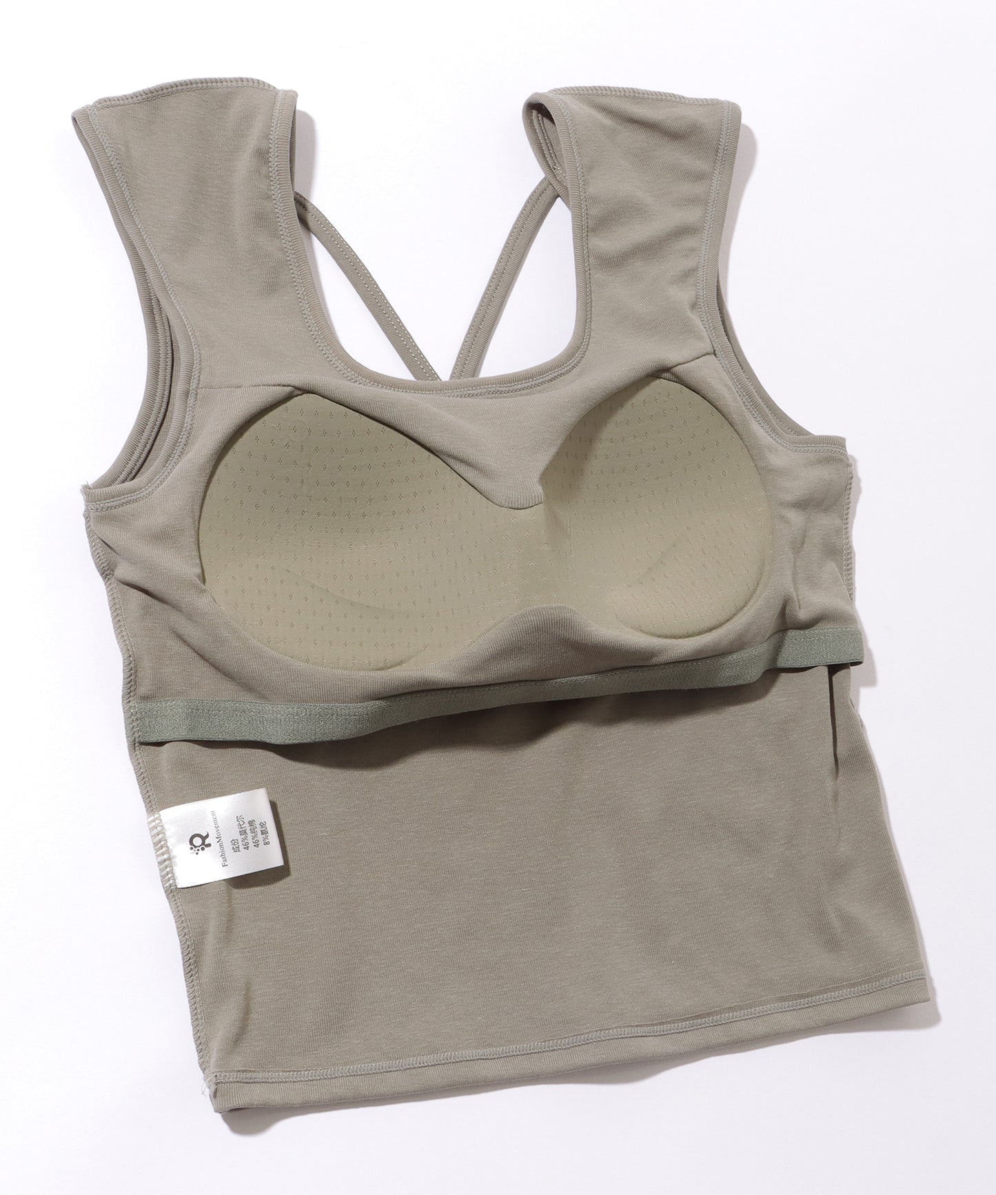 スクエアネック バッククロス クロップド カップ付き タンクトップ