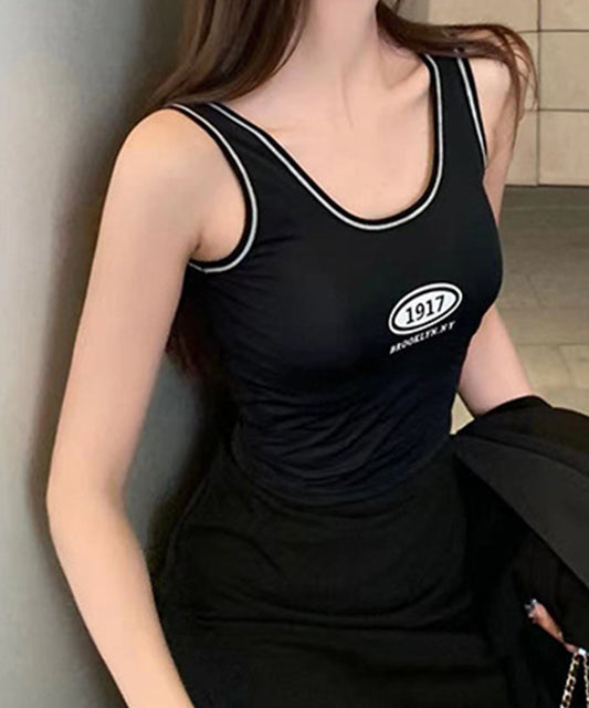 配色ライン アルファベット ロゴ カップ付き タンクトップ