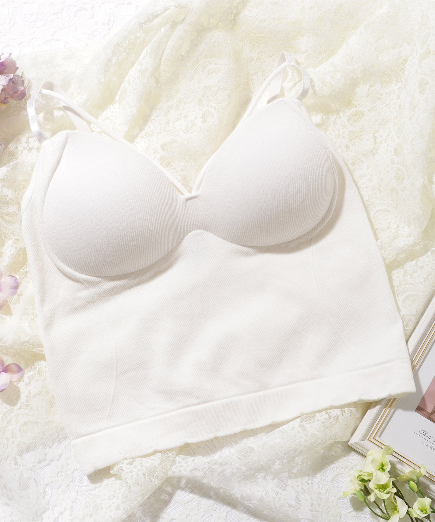 ソリッドカラー コンパクト カップ付き リブ キャミソール