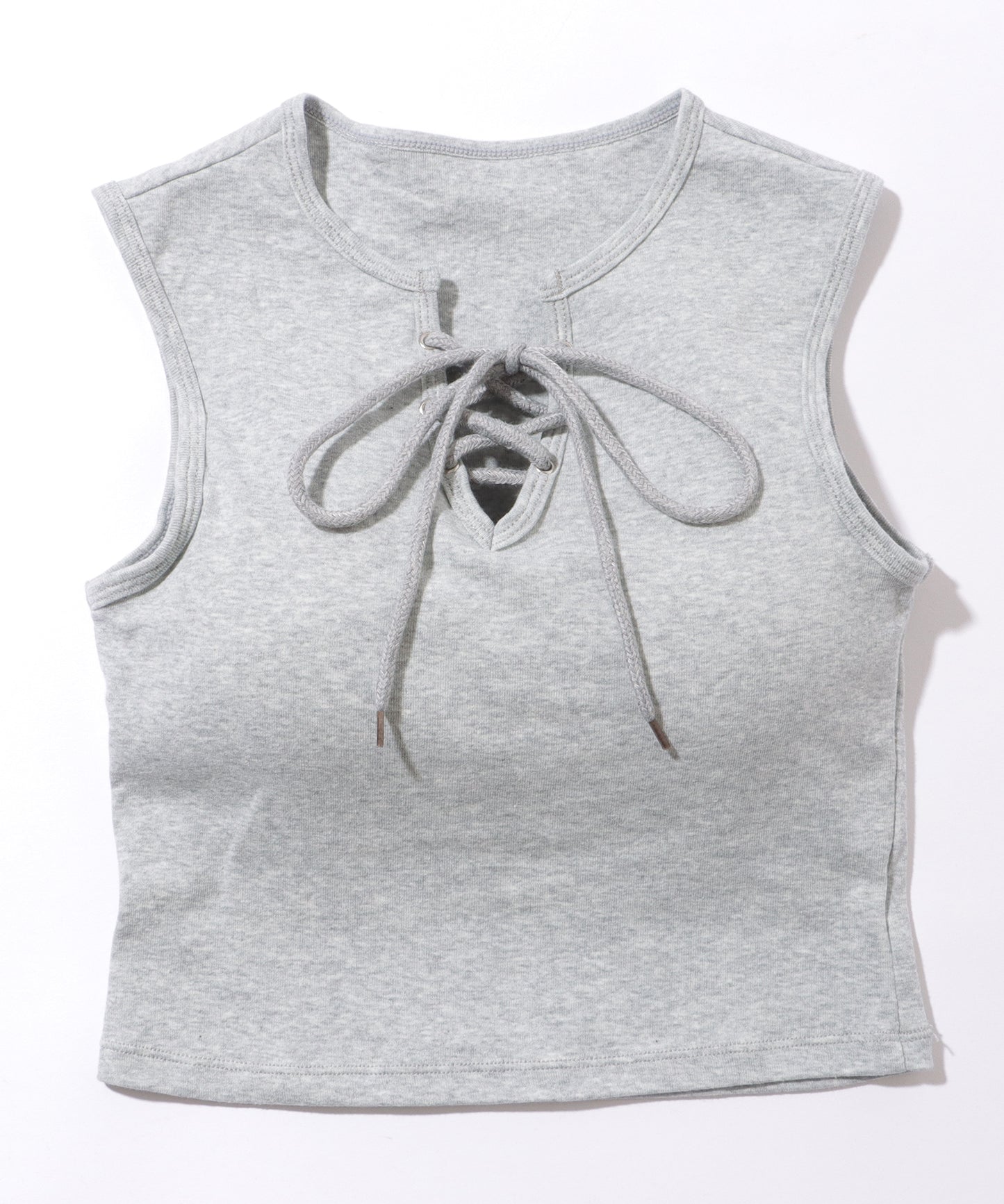 レースアップ クロップド ノースリーブ カップ付き タンクトップ