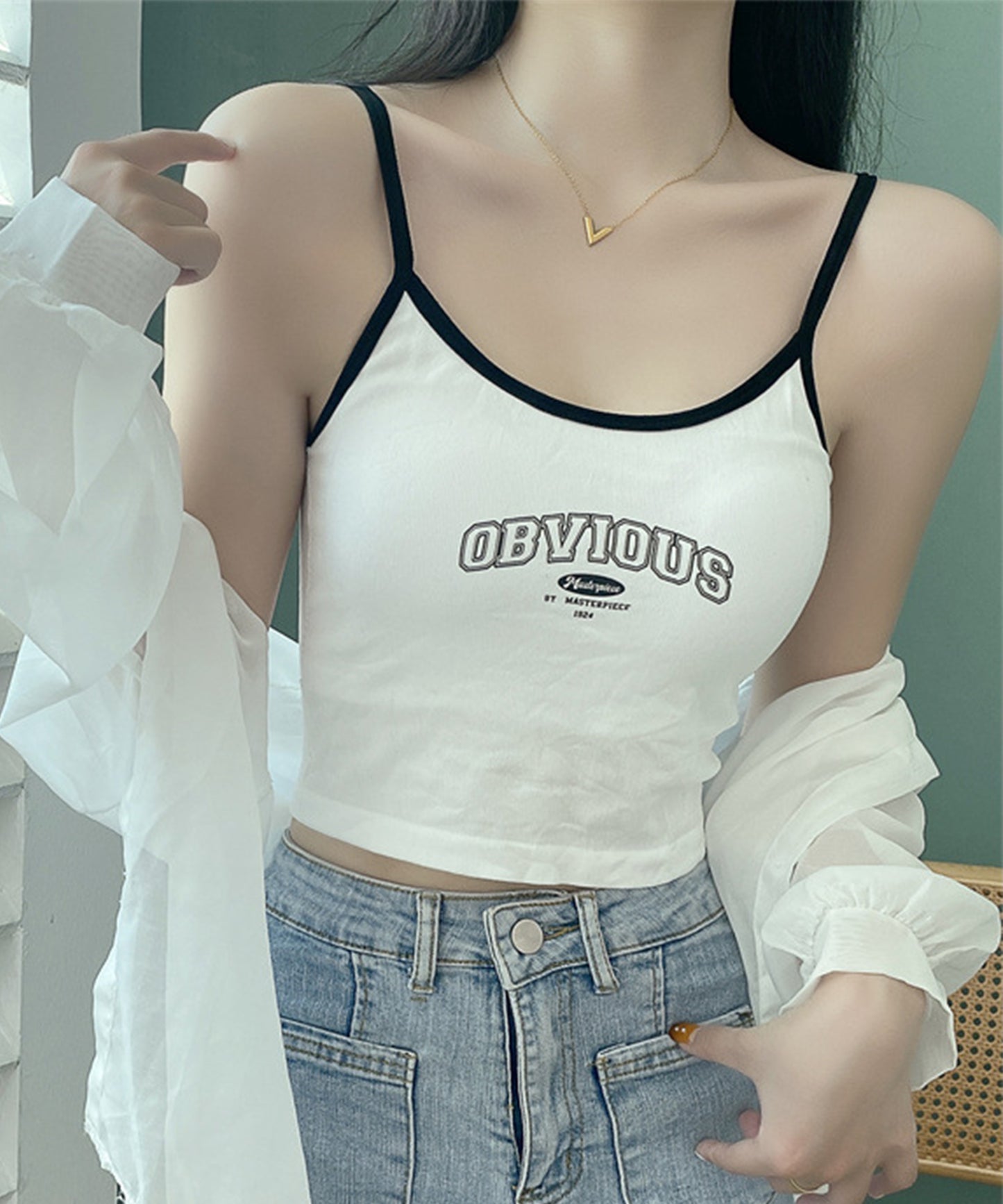 バイカラー アルファベット ロゴ カップ付き コンパクト キャミソール