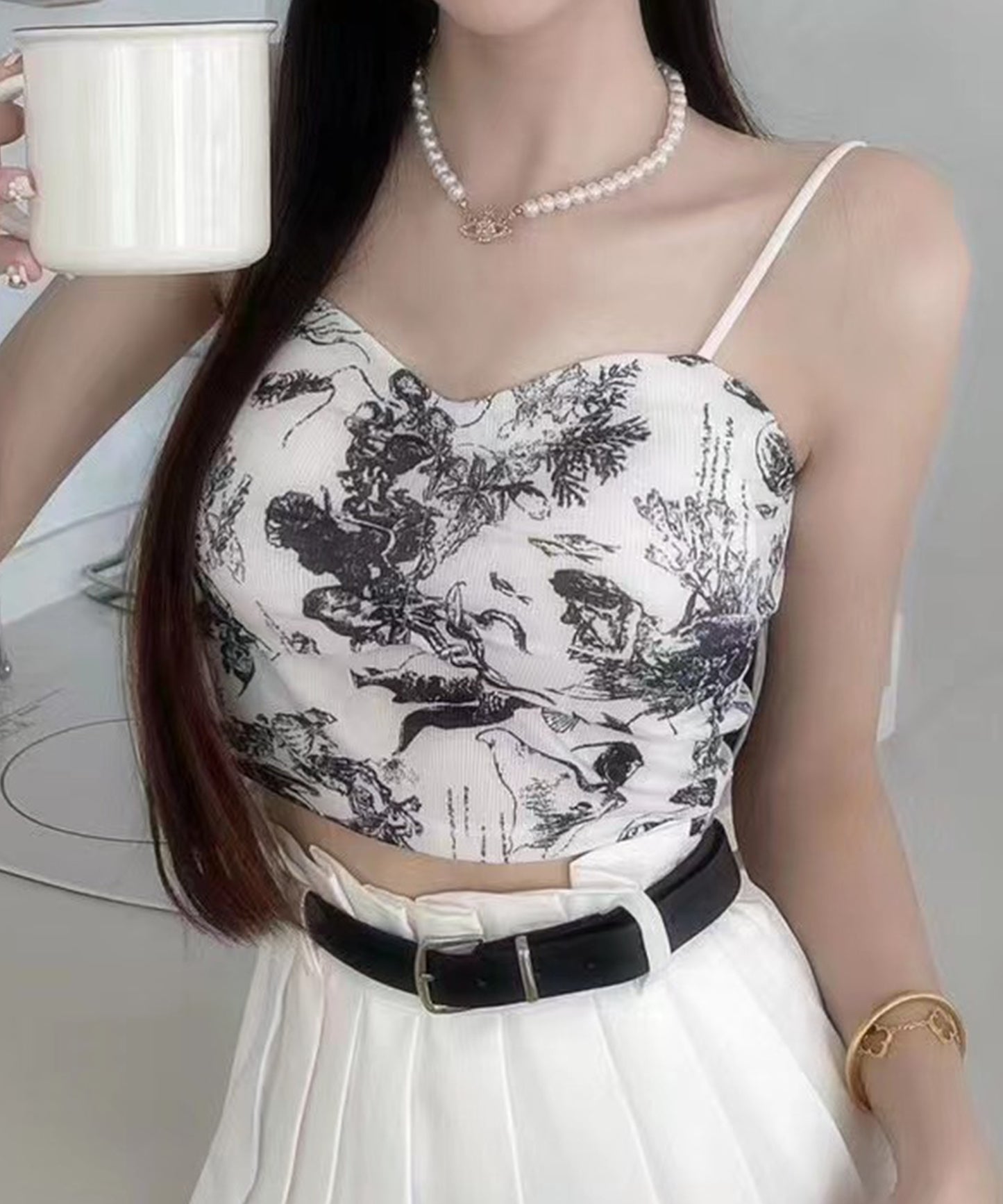 シーデザイン ハートネック カップ付き ギャザー キャミソール