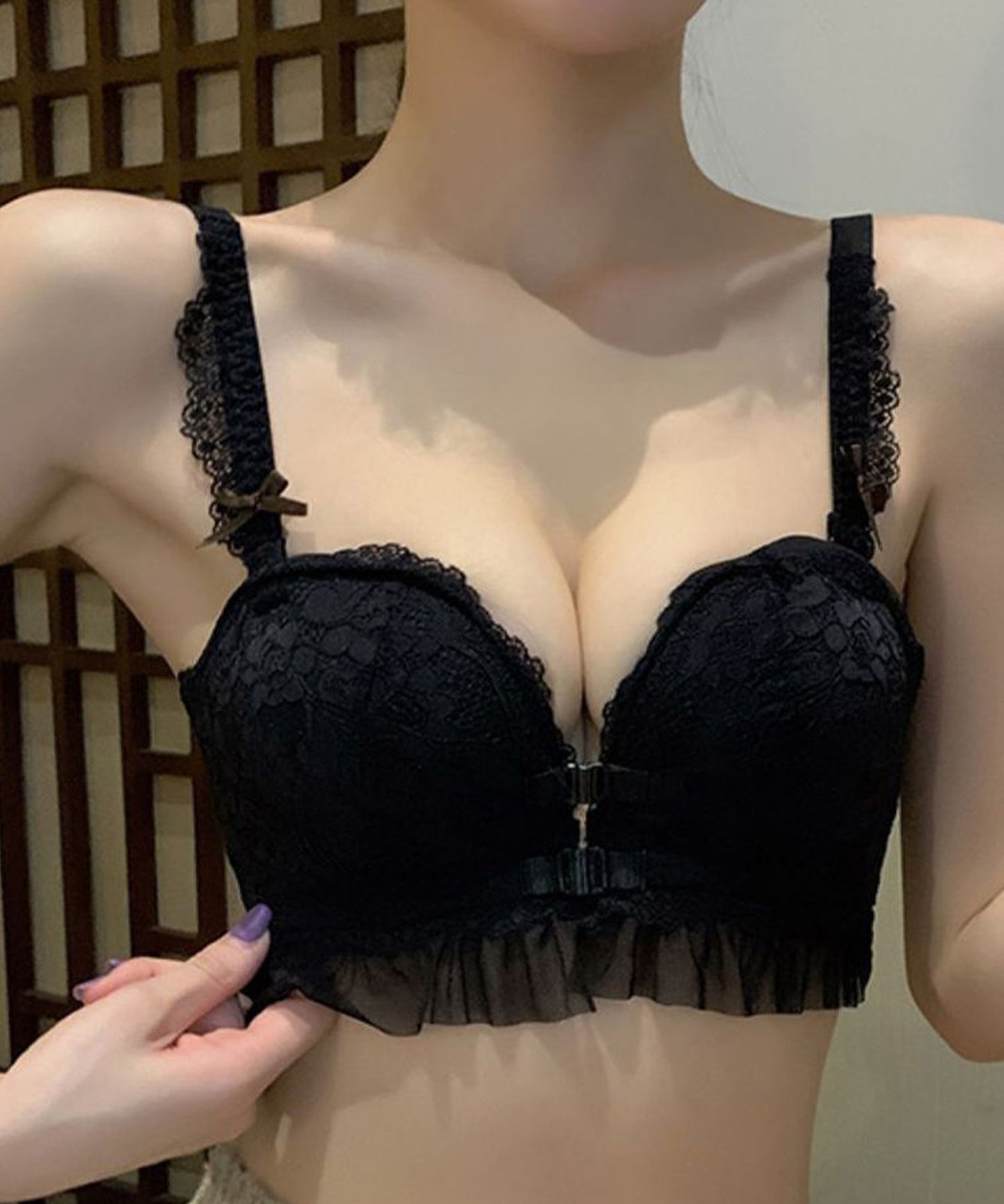 フロントホックレースブラ&ショーツ 2点セット