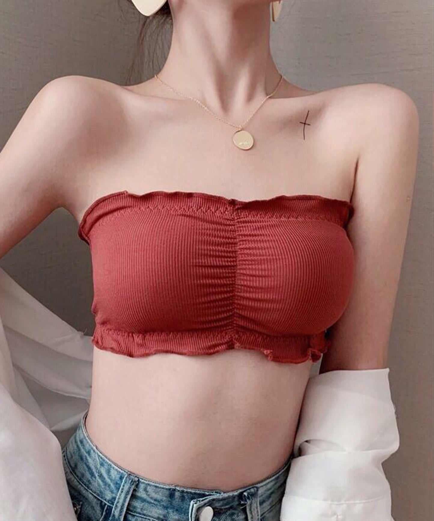 ノンワイヤーリブチューブブラ