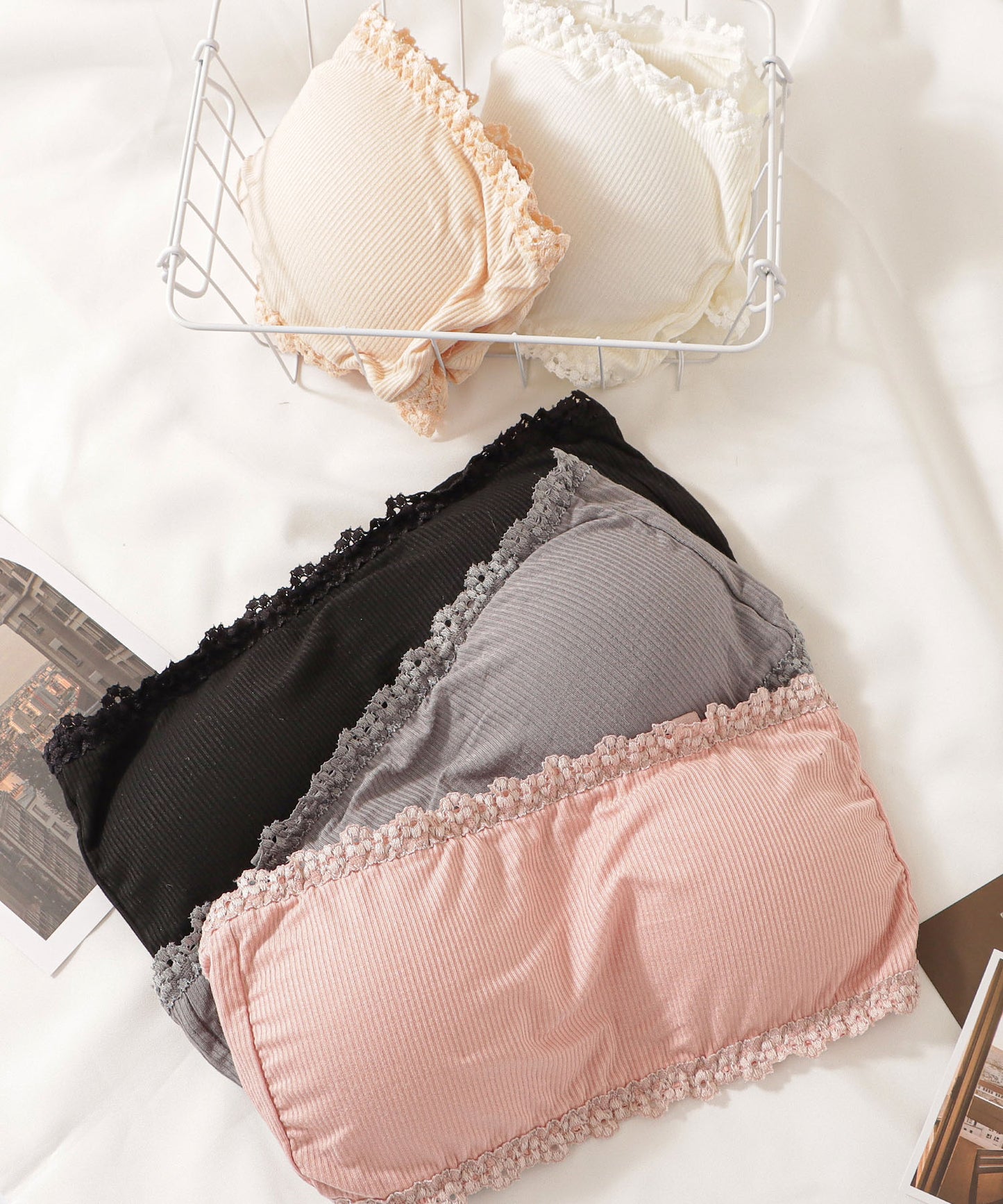 リブチューブトップブラ