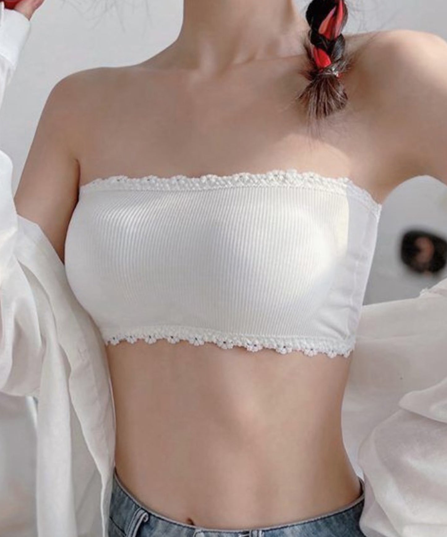 リブチューブトップブラ