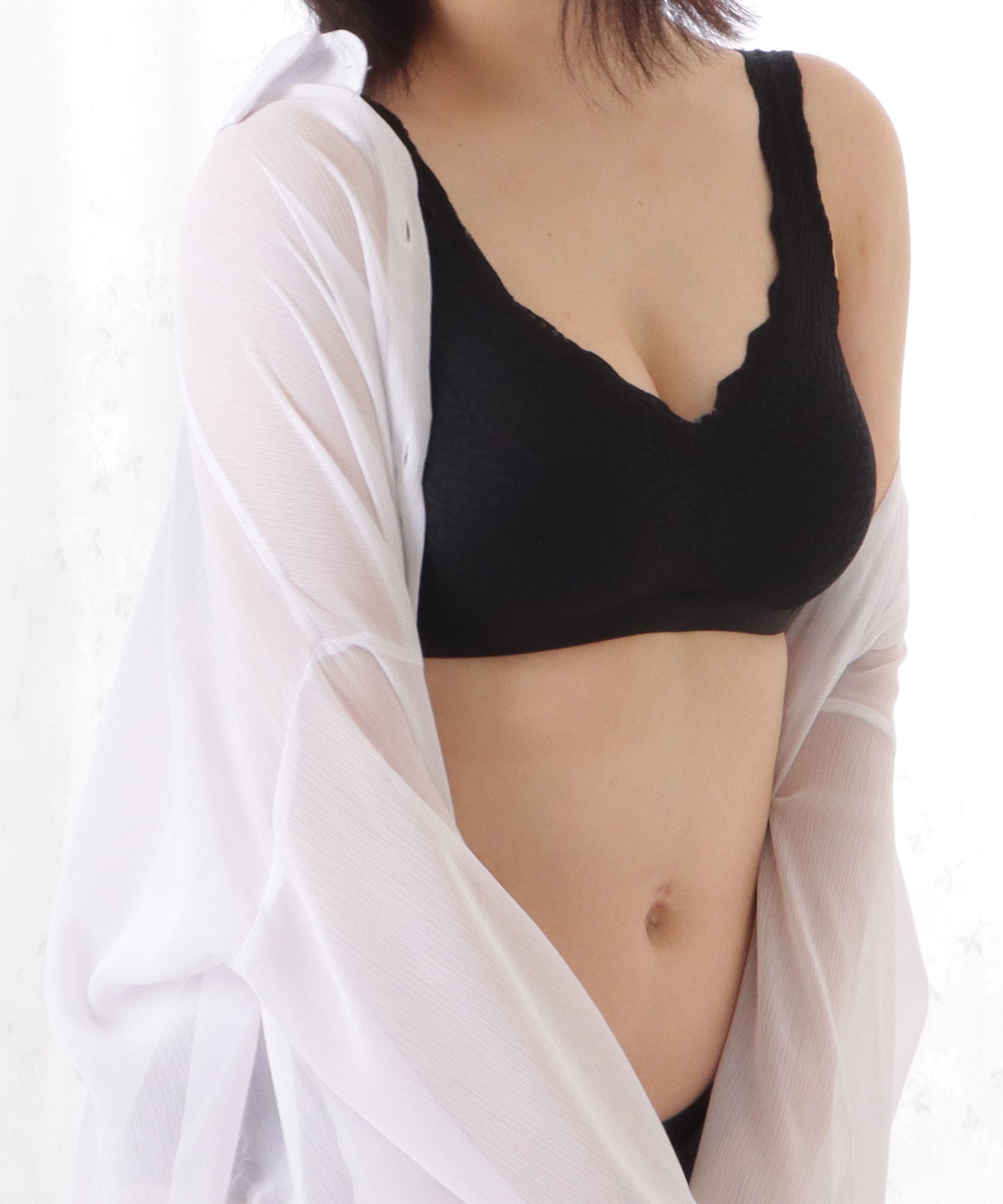 【2枚組】リーフ柄スカラップコンフォートブラ