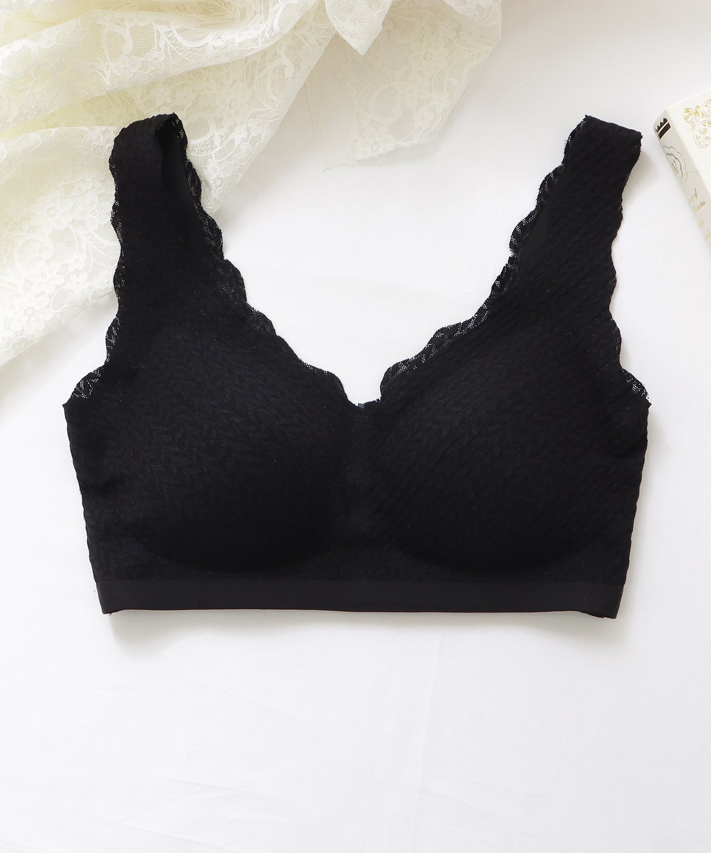 【2枚組】リーフ柄スカラップコンフォートブラ