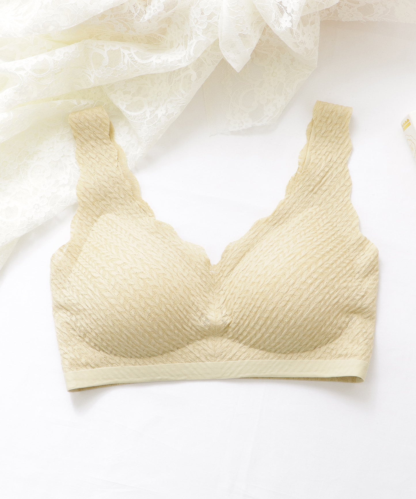 【2枚組】リーフ柄スカラップコンフォートブラ