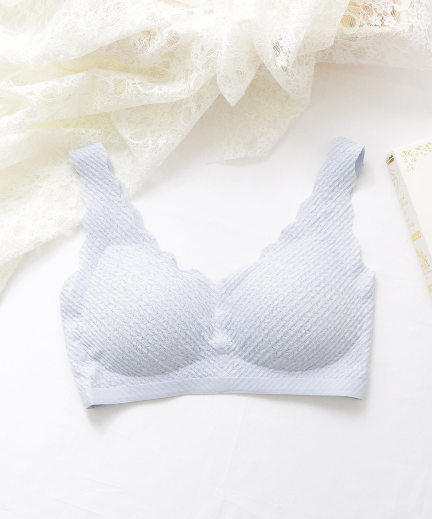 【2枚組】リーフ柄スカラップコンフォートブラ