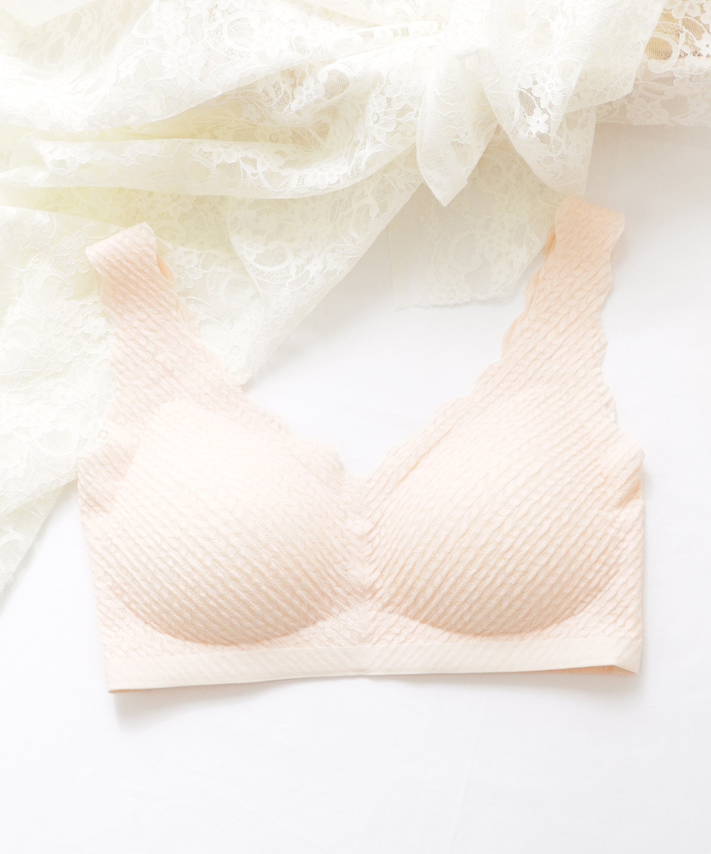 【2枚組】リーフ柄スカラップコンフォートブラ