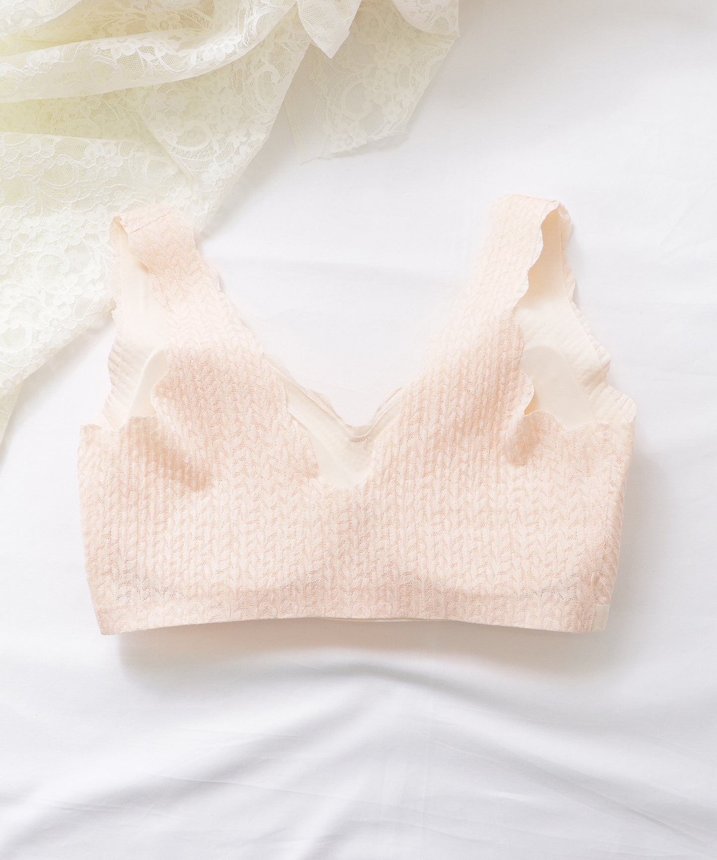 【2枚組】リーフ柄スカラップコンフォートブラ