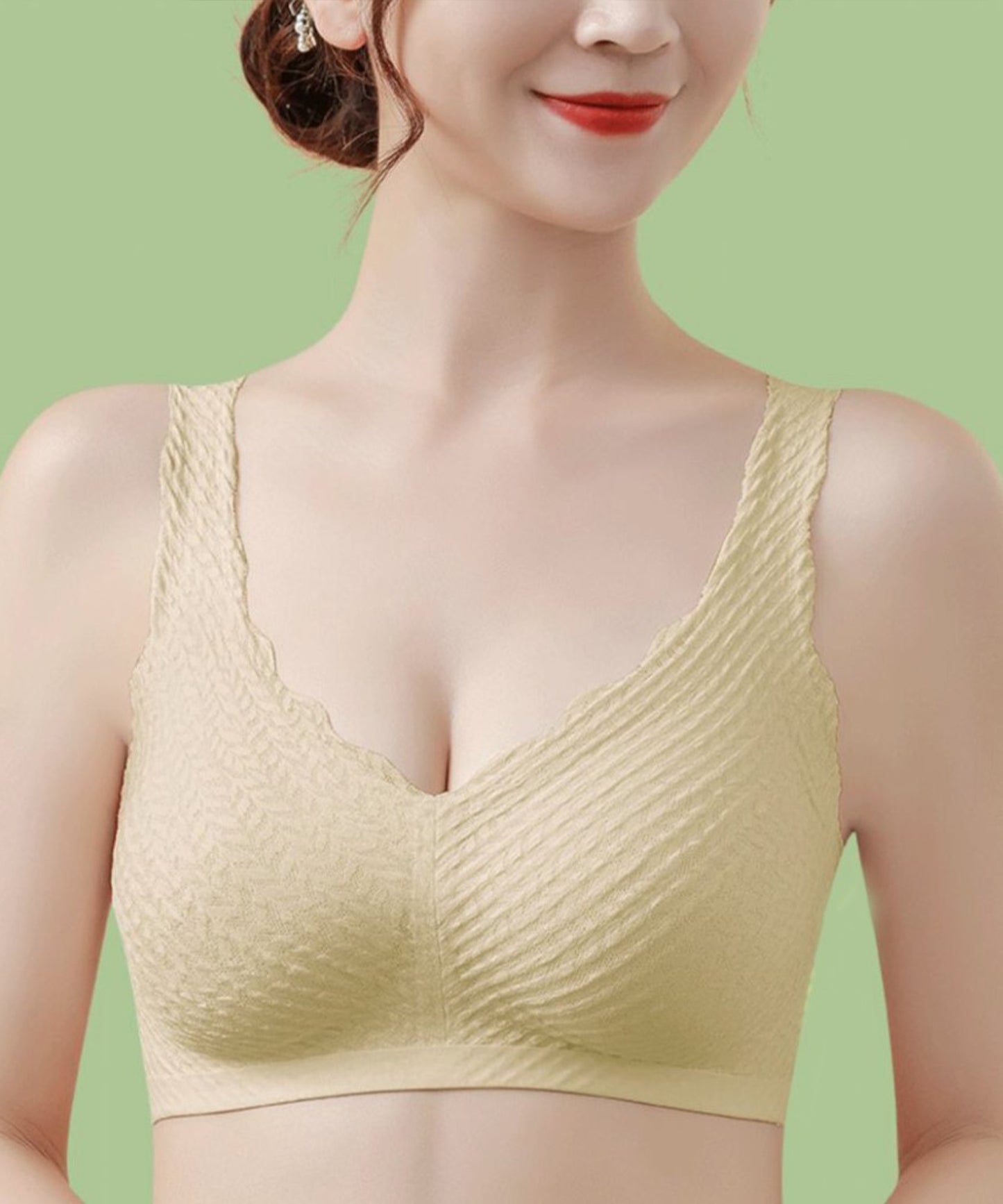 【2枚組】リーフ柄スカラップコンフォートブラ