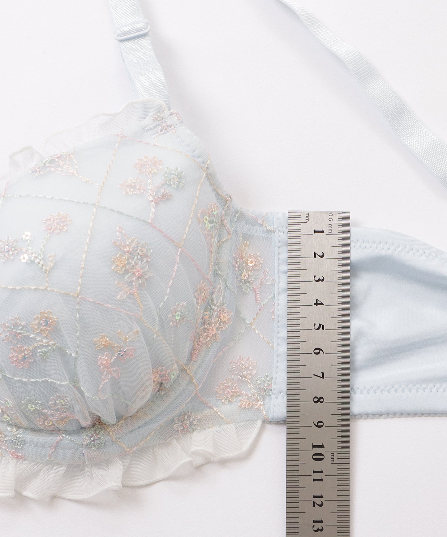 シフォンフリルブーケ刺繍ブラ&ショーツセット