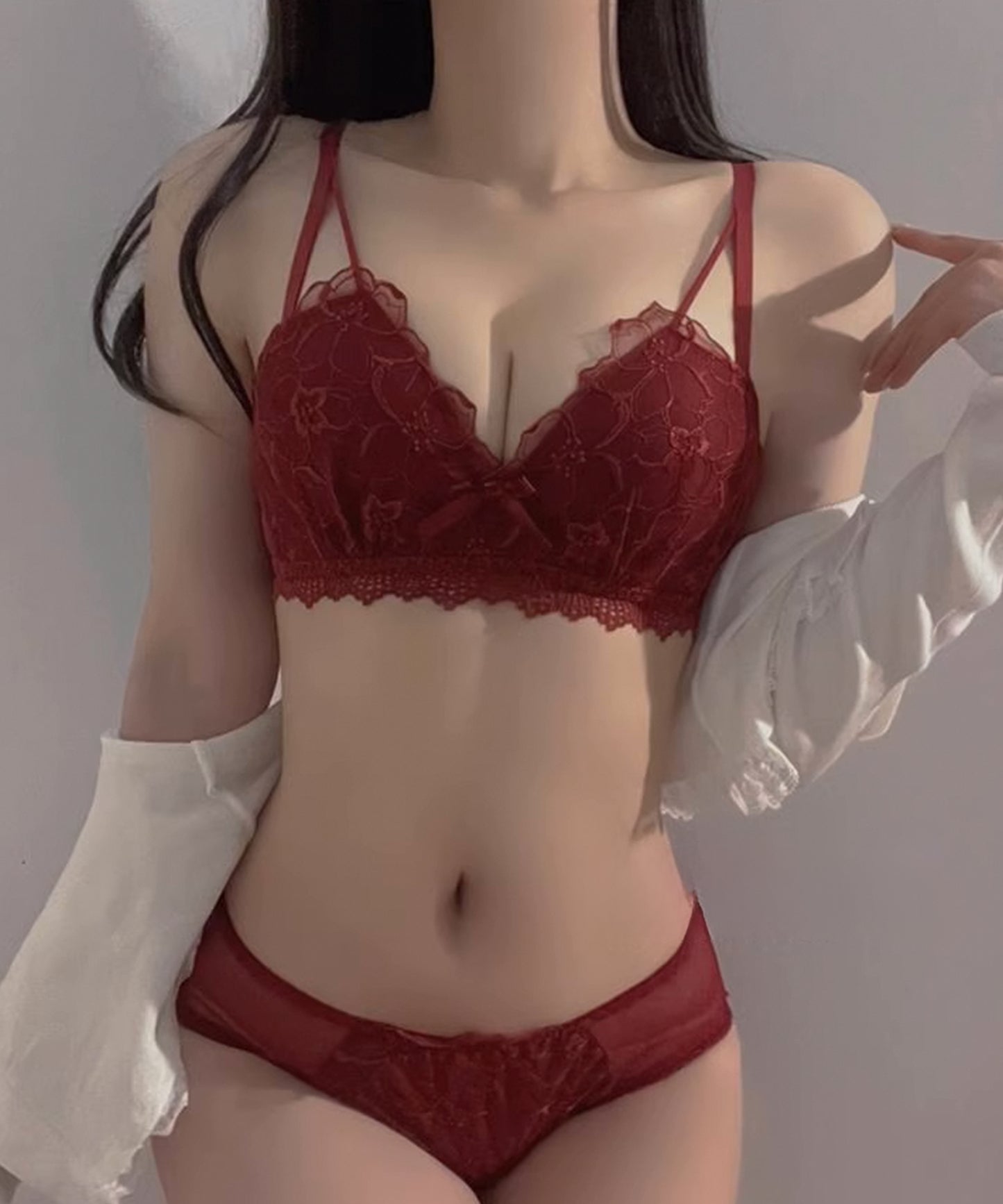 フラワー レース ノンワイヤー ブラ&ショーツ セット